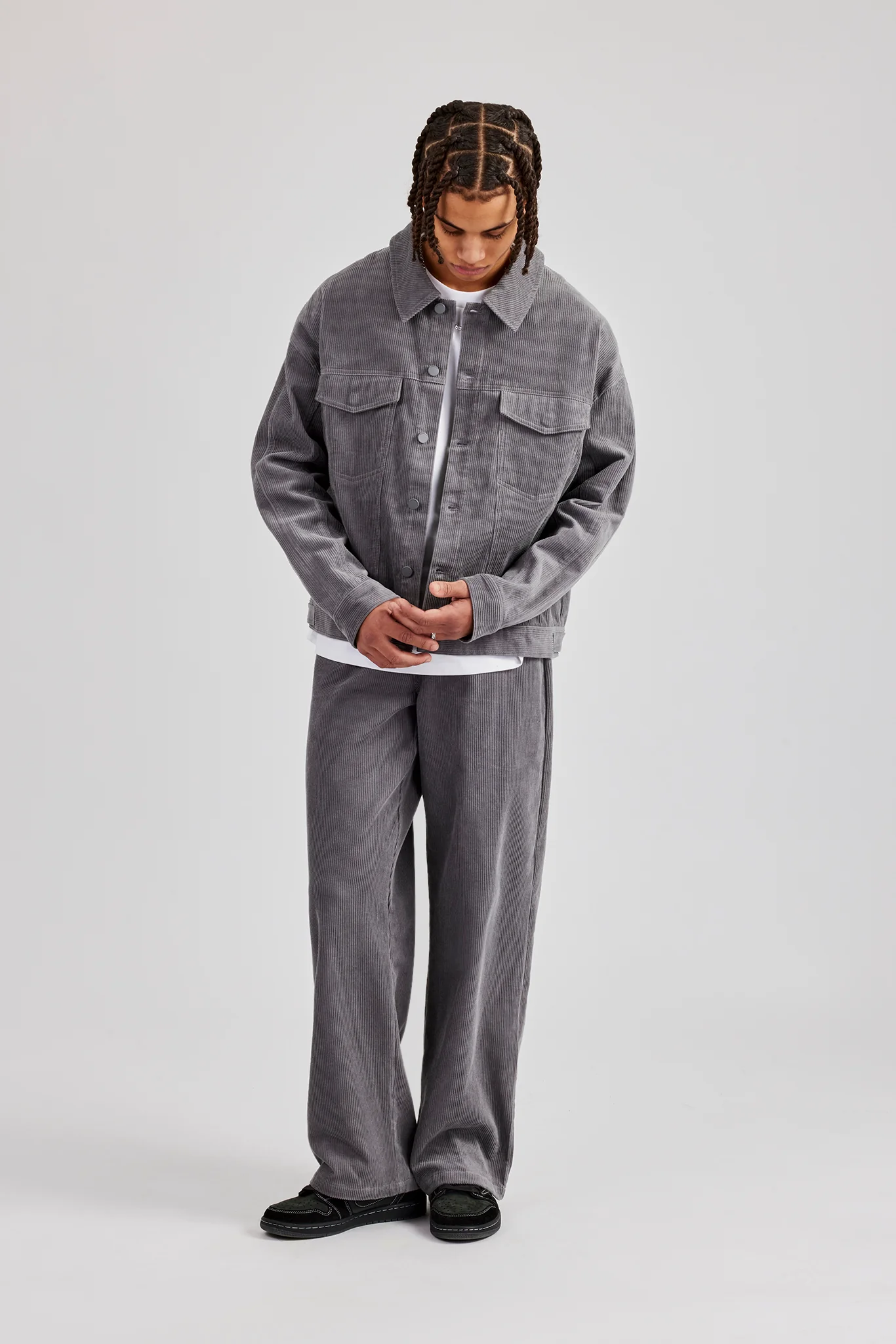 Oversized Cord Jacket & Straight Leg Trouser - Grey - Image 3