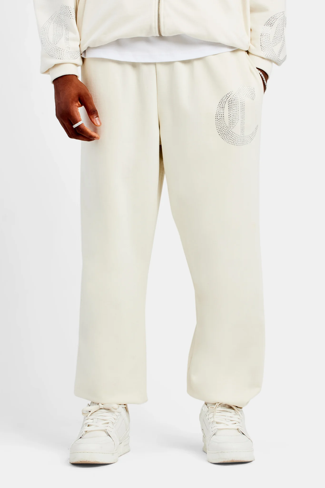 Oversized Rhinestone Joggers - Ecru - Image 3