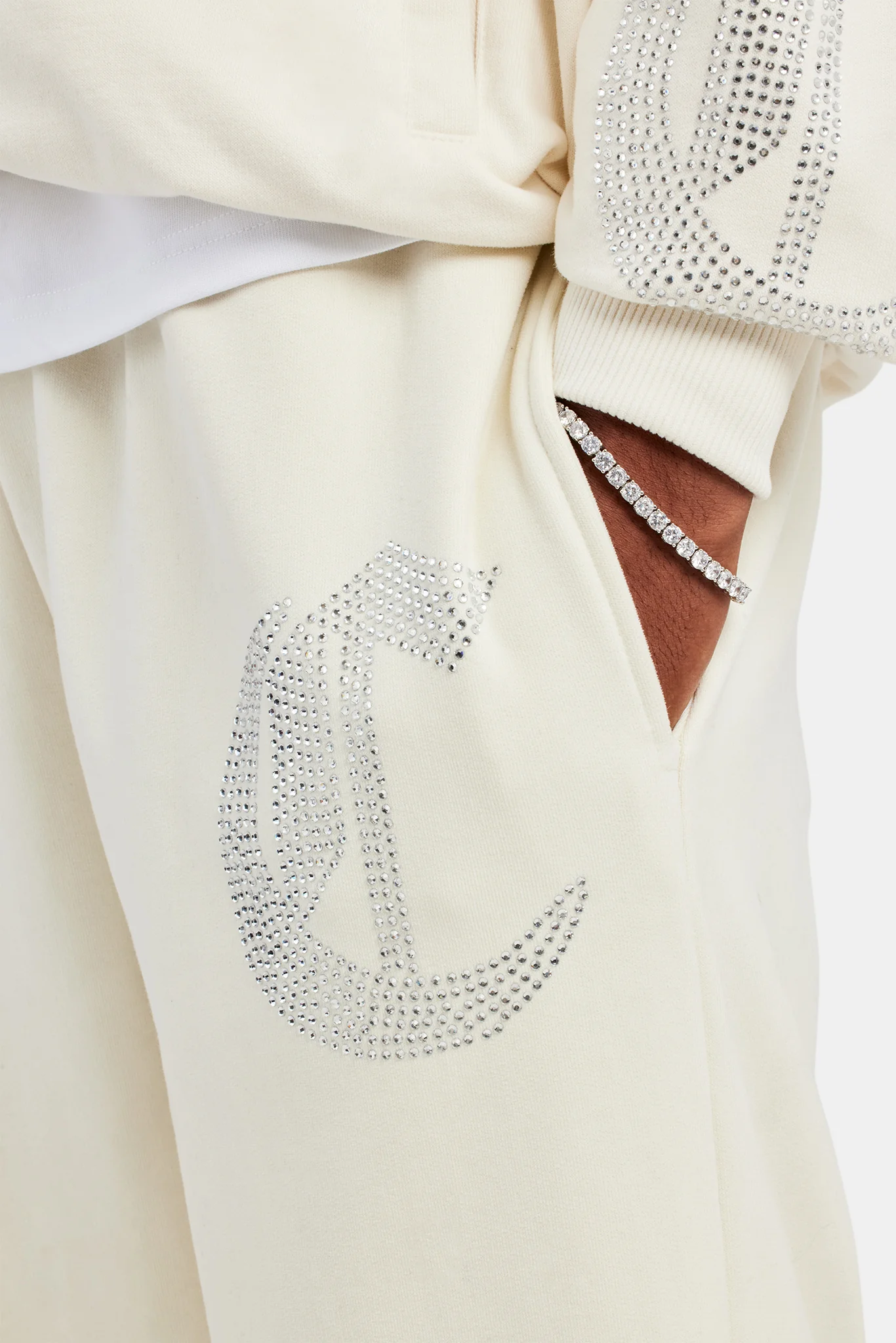Oversized Rhinestone Joggers - Ecru - Image 4