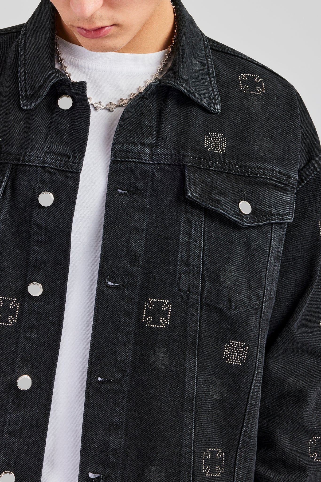 Oversized Embellished Denim Jacket - Washed Black - Image 2