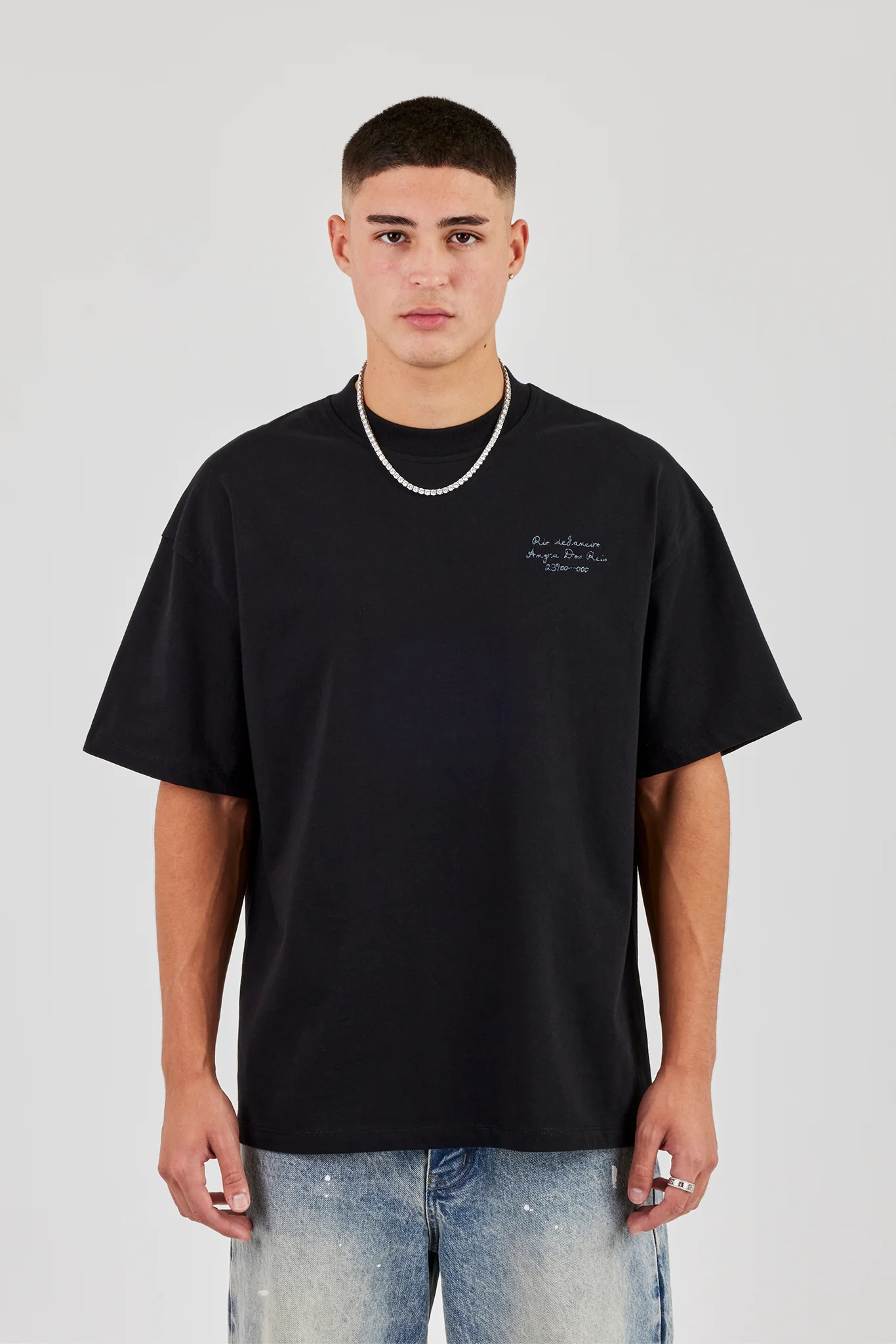 Oversized Embroidered Text T-Shirt - Black - Image 2