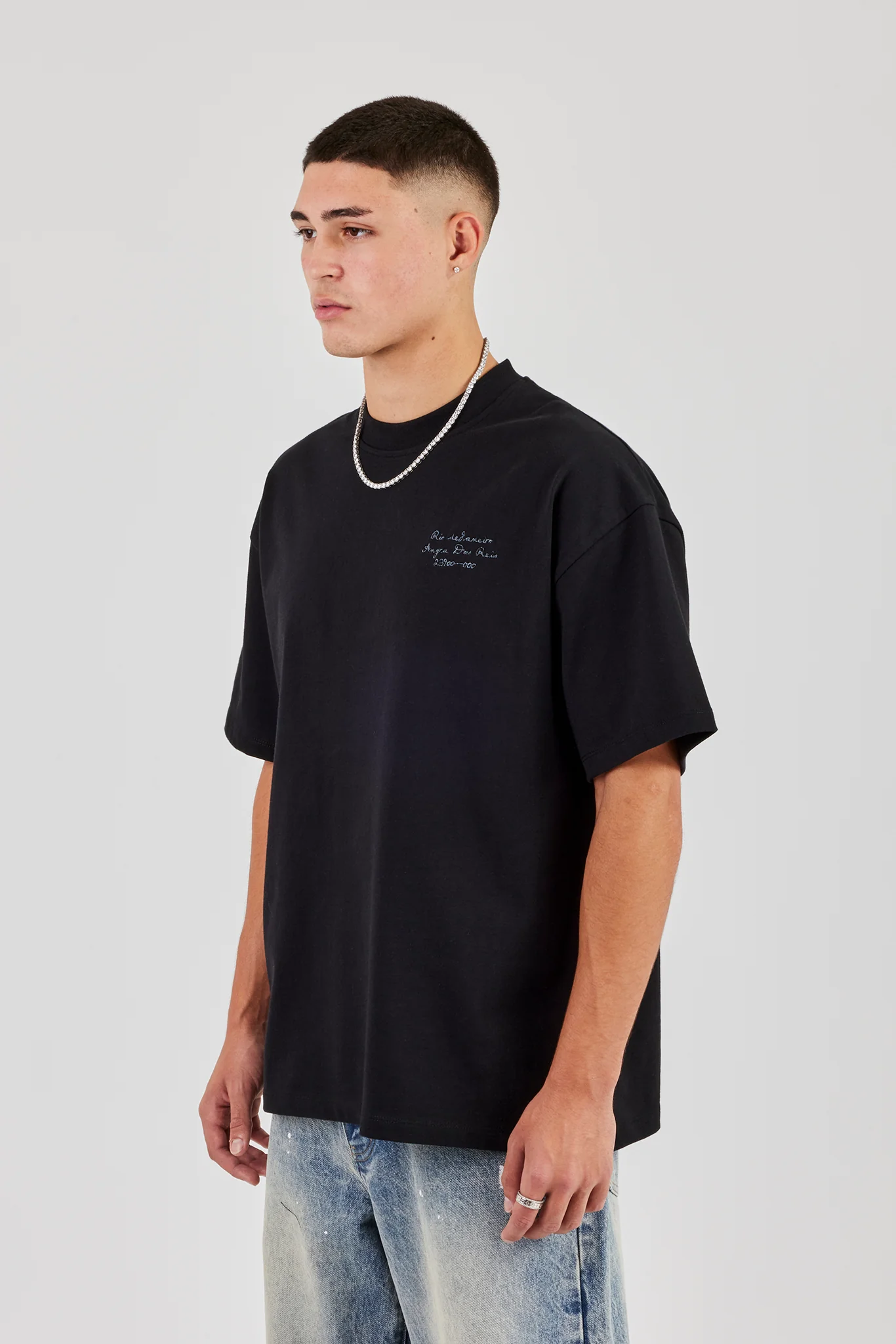 Oversized Embroidered Text T-Shirt - Black - Image 3