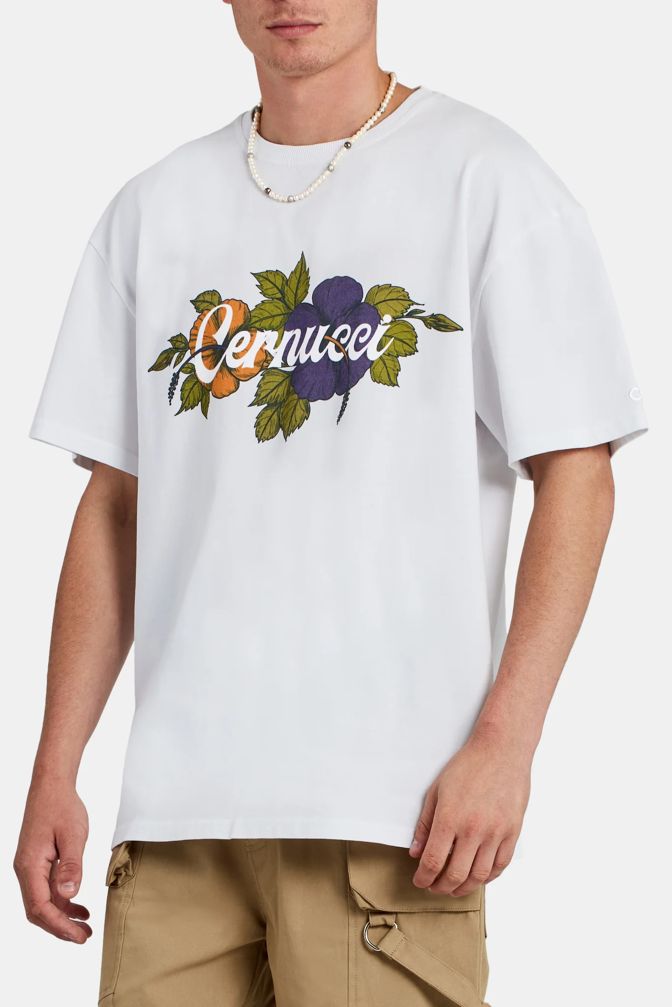 Oversized Floral Print T-Shirt - White - Image 3