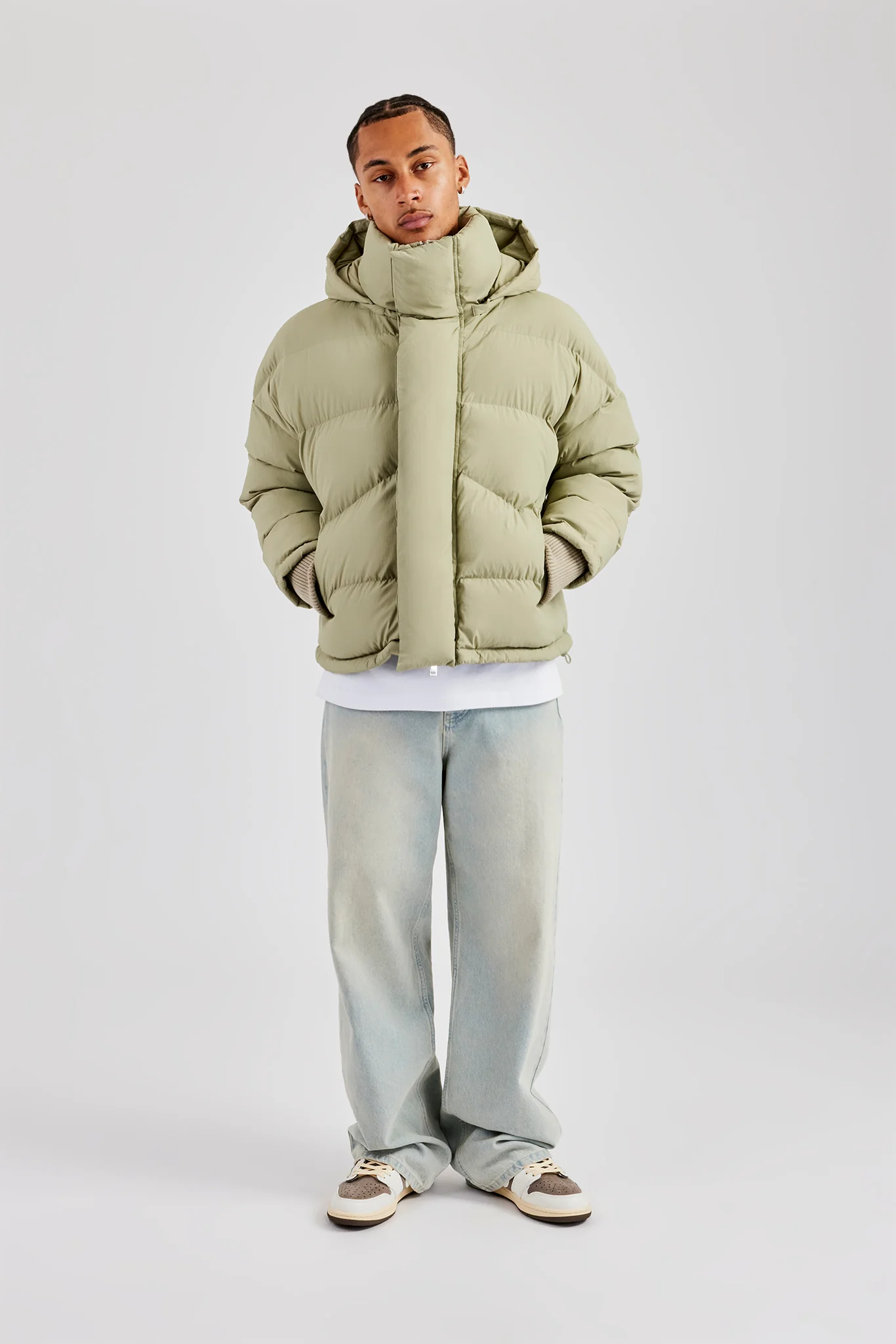 Oversized Hooded Puffer Jacket - Sage - Image 2