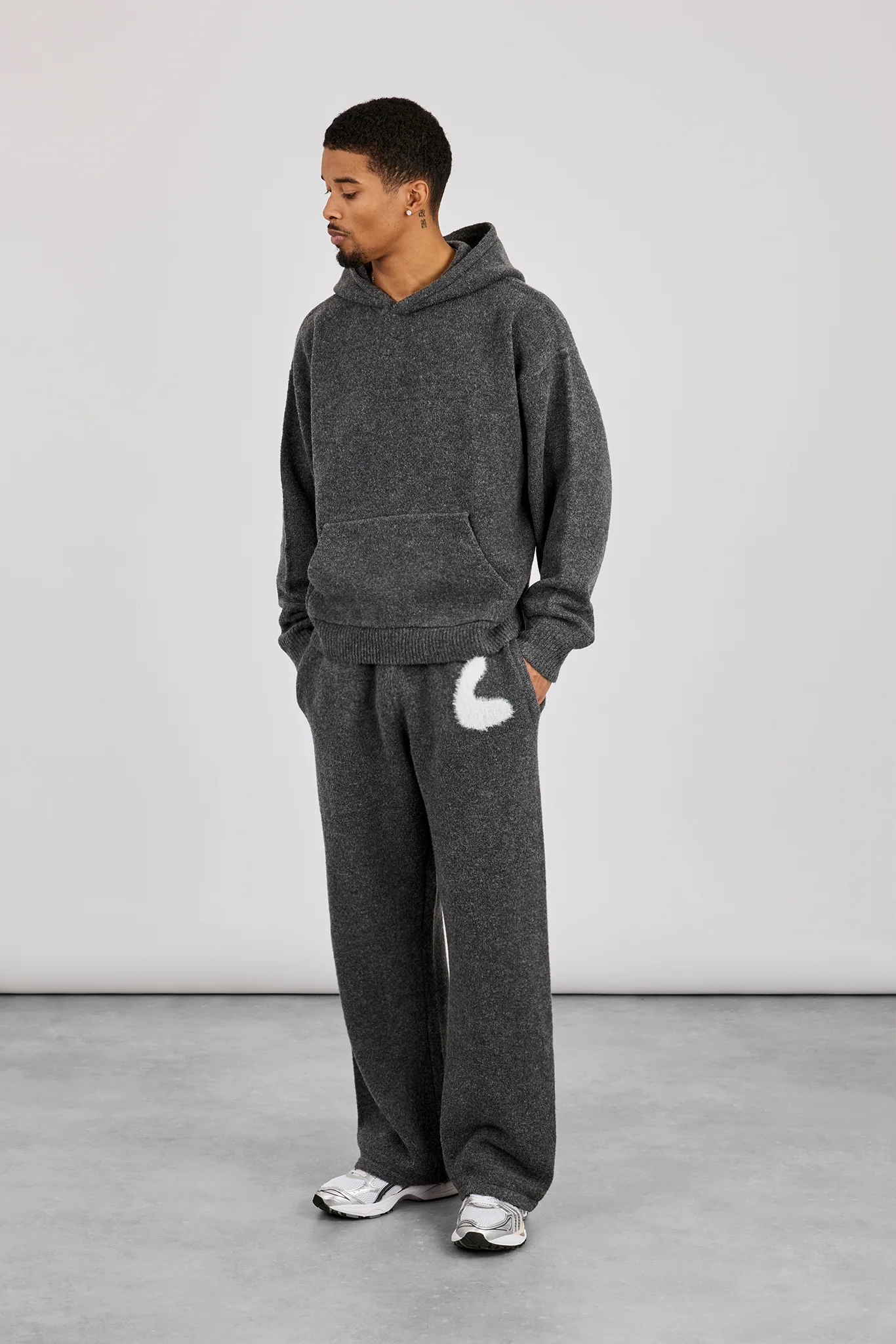 Knitted Intarsia Hoodie & Relaxed Jogger - Charcoal - Image 2