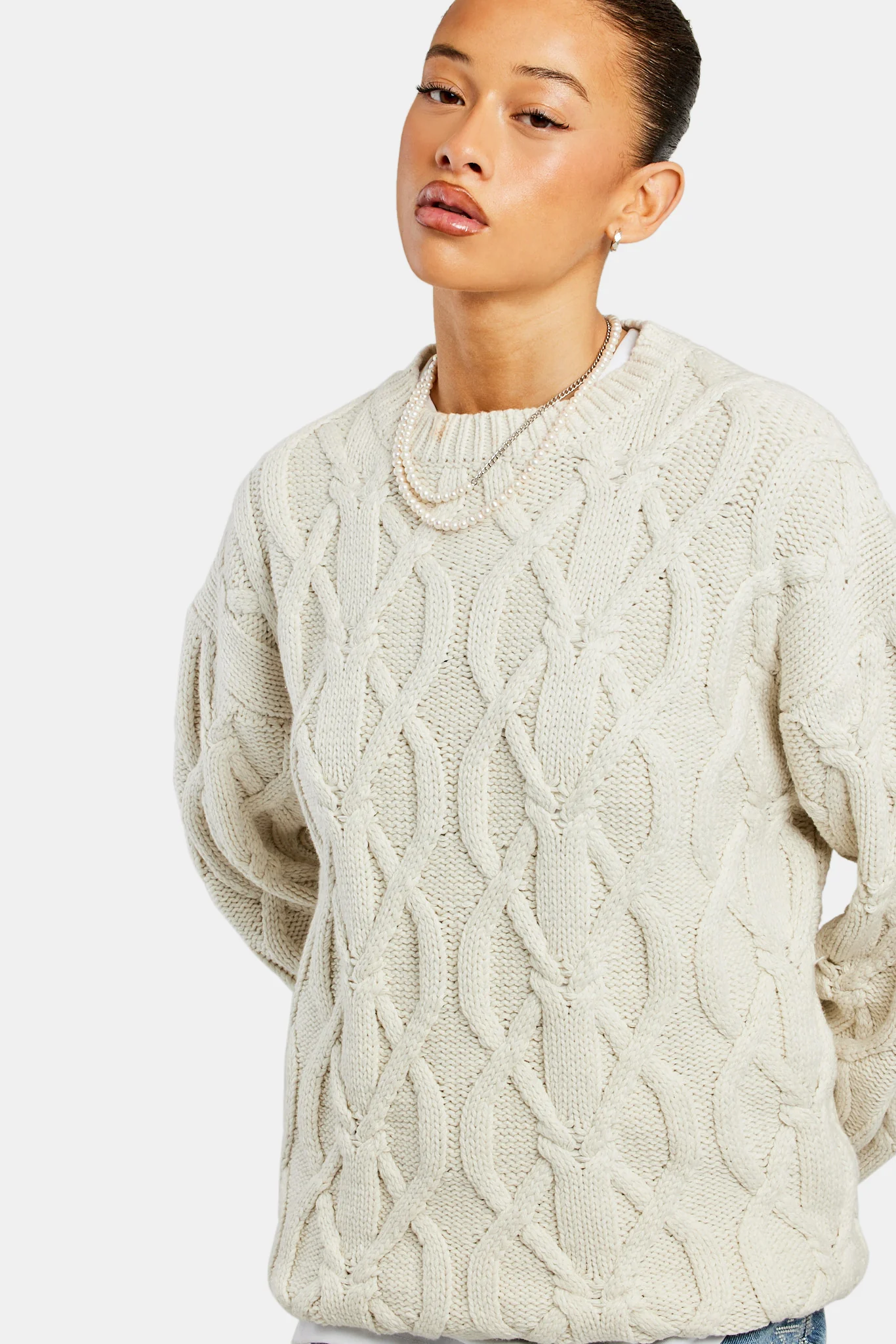 Oversized Knitted Sweater - Ecru - Image 4