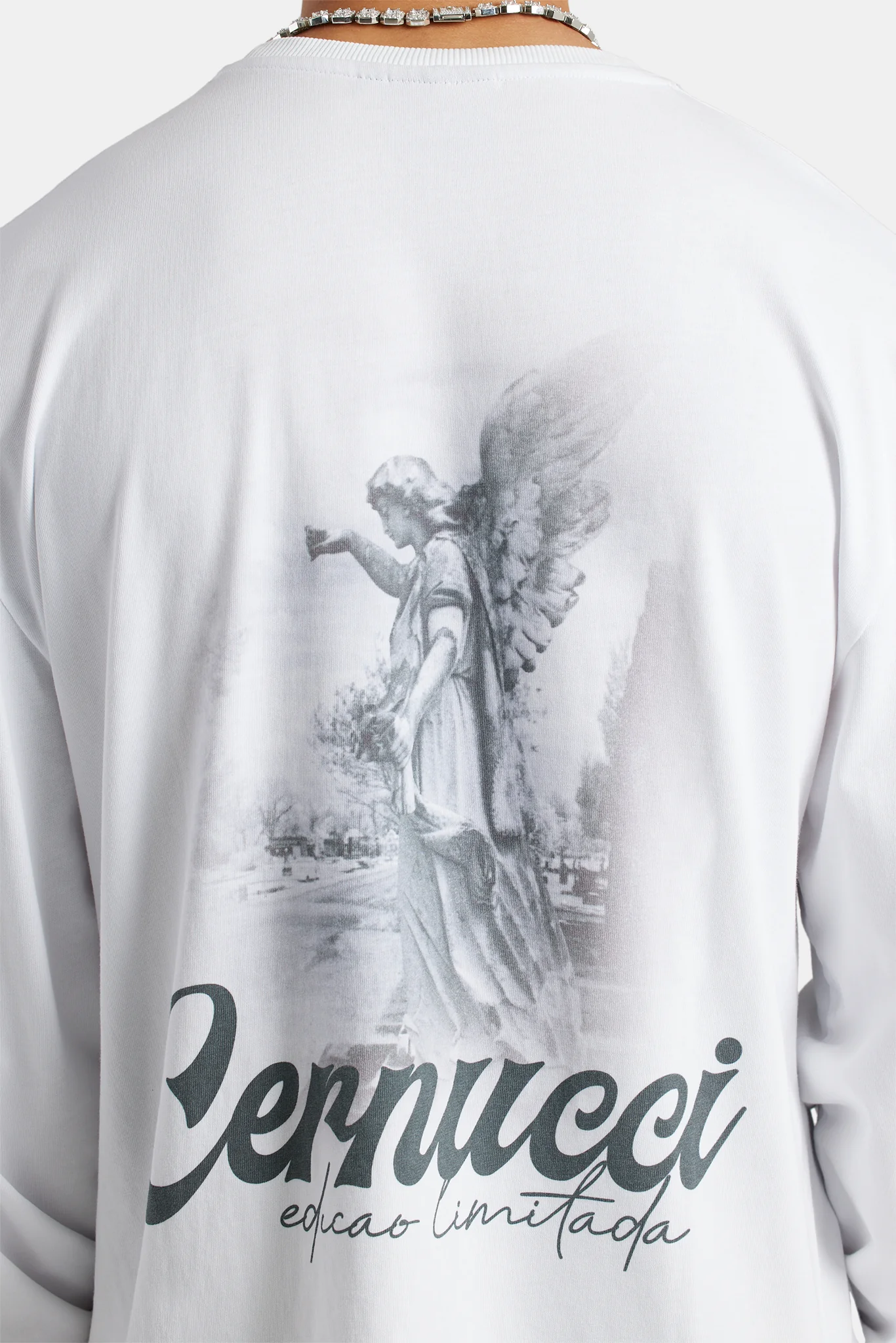 Oversized Long Sleeve Statue Printed T-Shirt - White - Image 2
