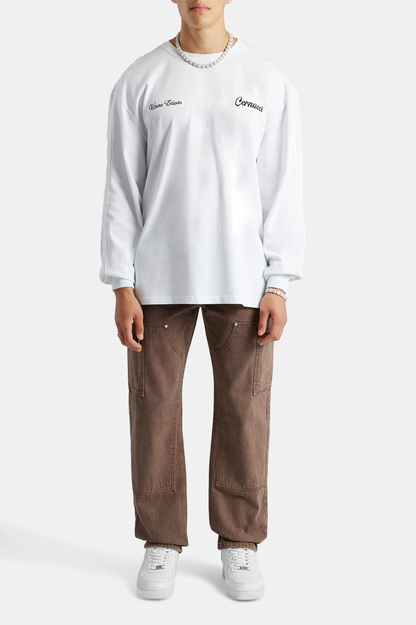 Oversized Long Sleeve Statue Printed T-Shirt - White - Image 3