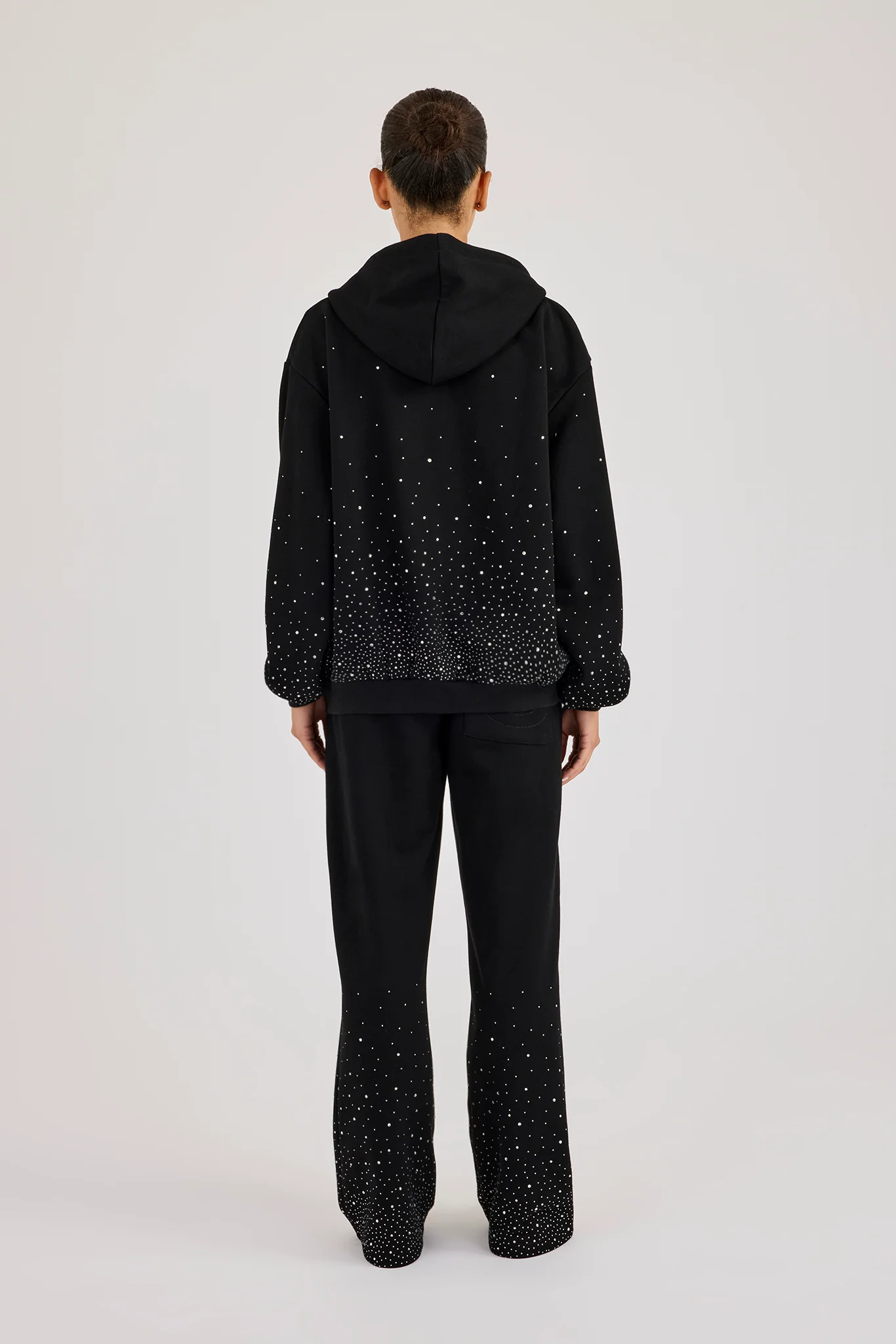 Oversized Rhinestone Zip Hoodie - Black - Image 4