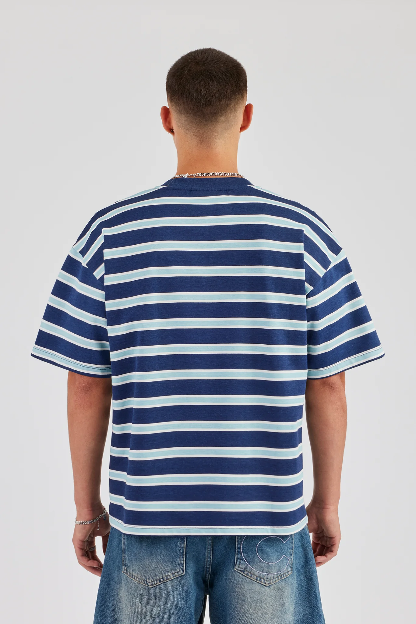 Oversized Stripe T-Shirt - Navy - Image 4