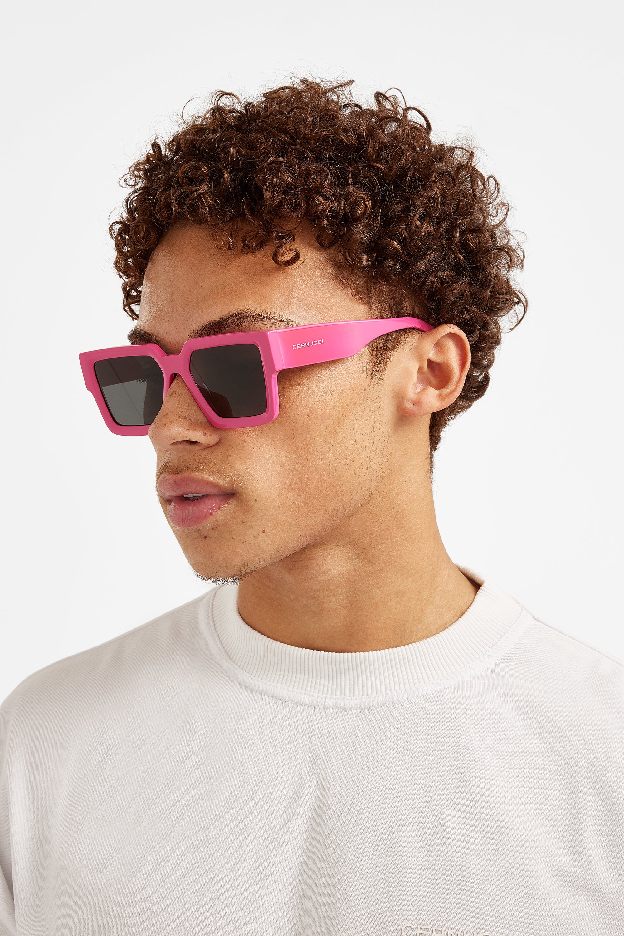 Oversized Thick Frame Acetate Sunglasses - Hot Pink - Image 2