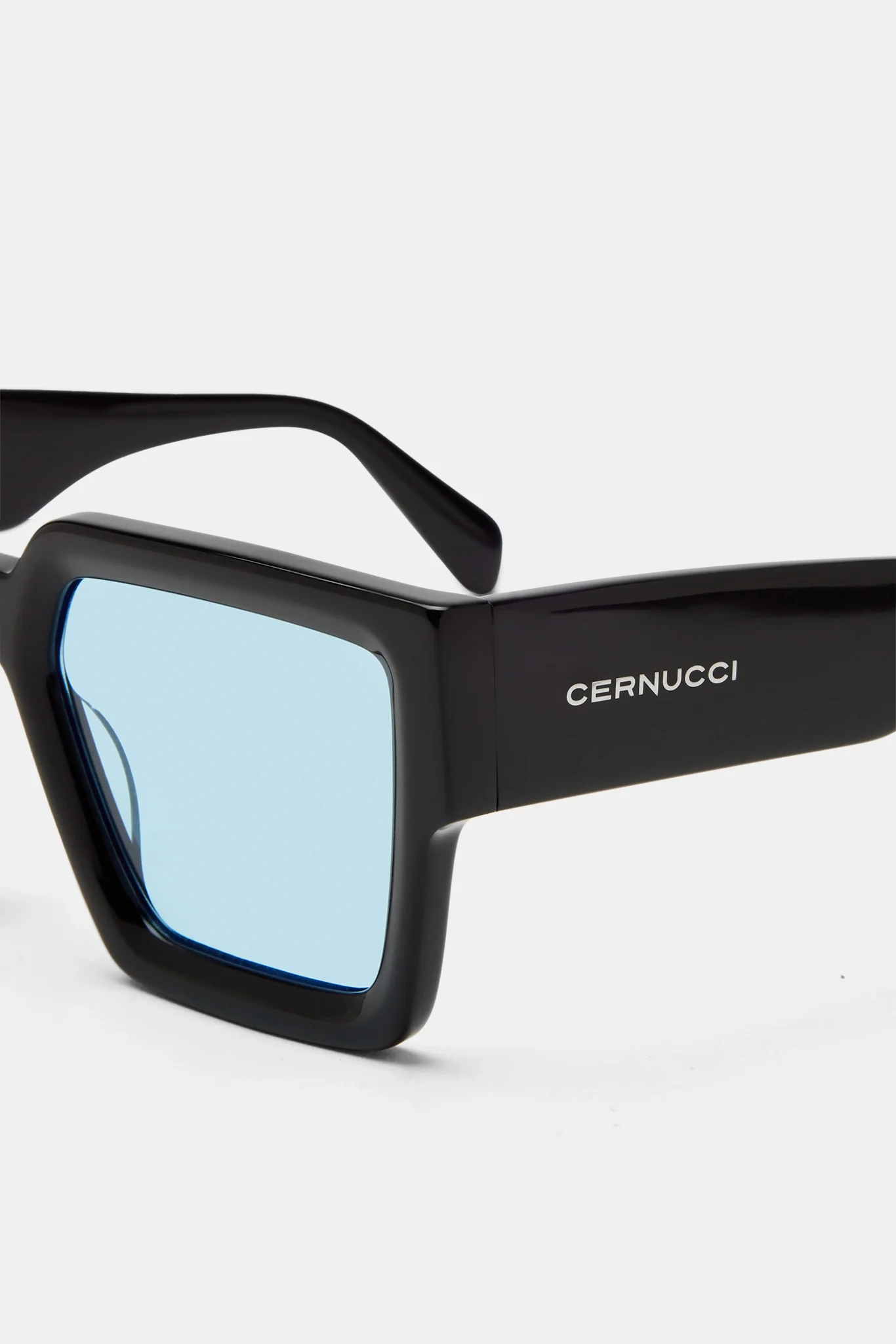 Oversized Thick Frame Blue Acetate Sunglasses - Black - Image 3
