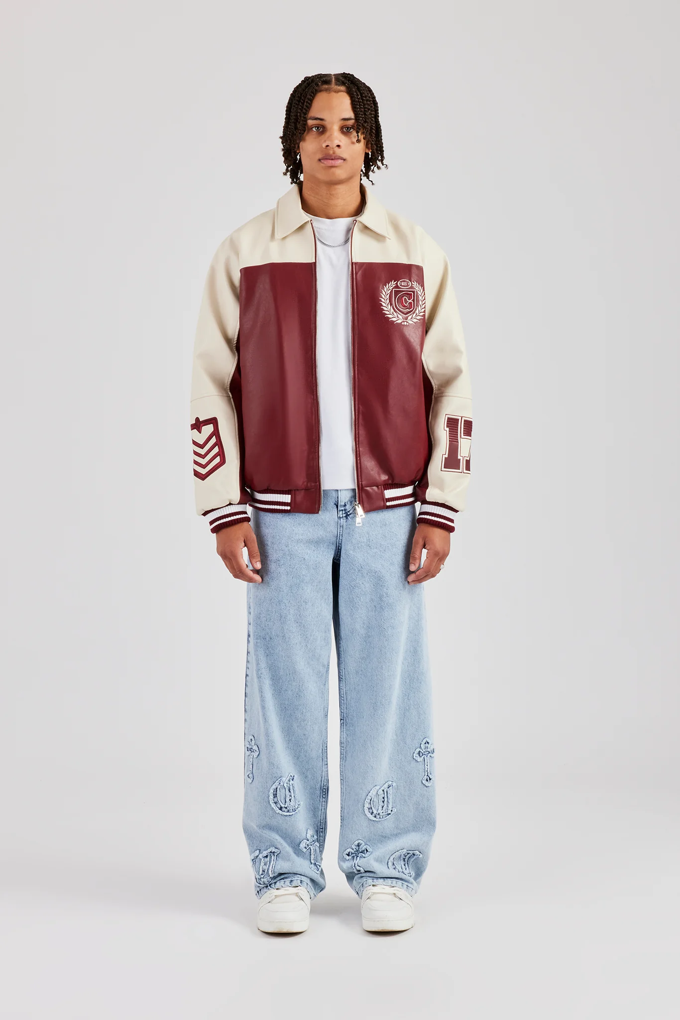 Oversized Vintage Bomber Jacket - Red - Image 4
