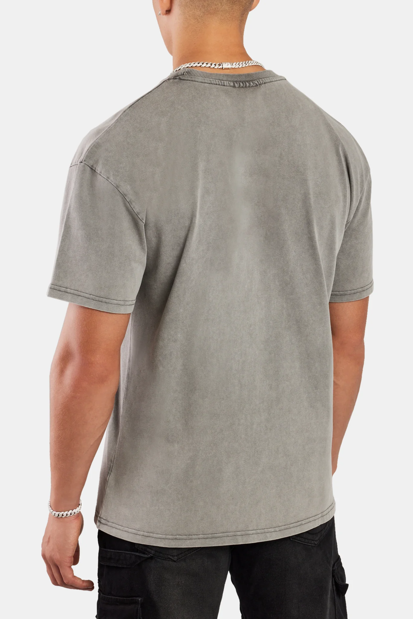 Oversized Washed Cernucci Text T-Shirt - Grey - Image 3