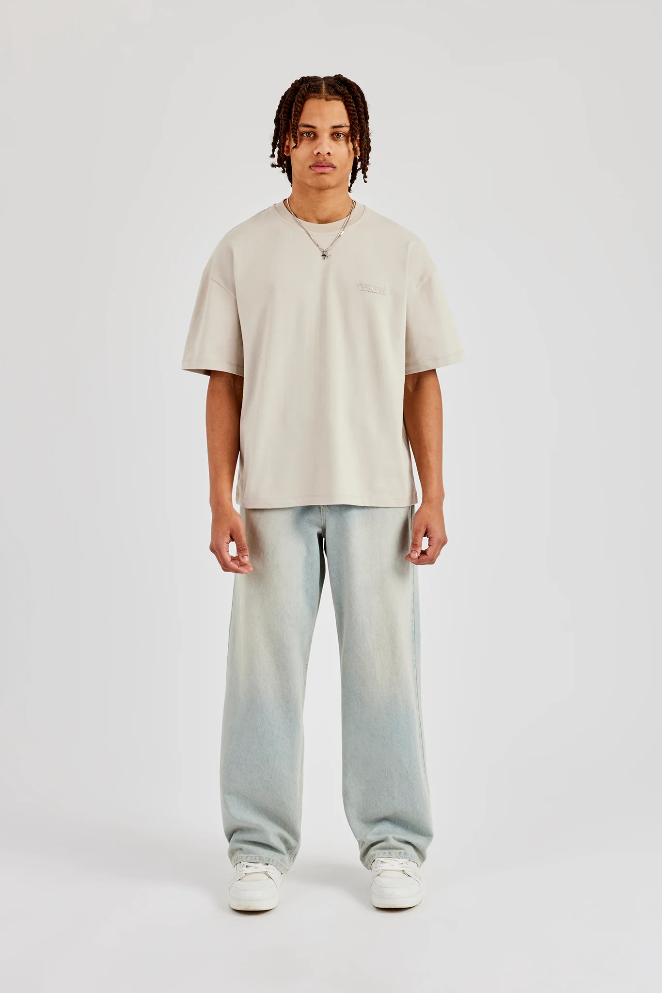 Oversized Washed Logo Embroidered T-Shirt - Washed Stone - Image 5