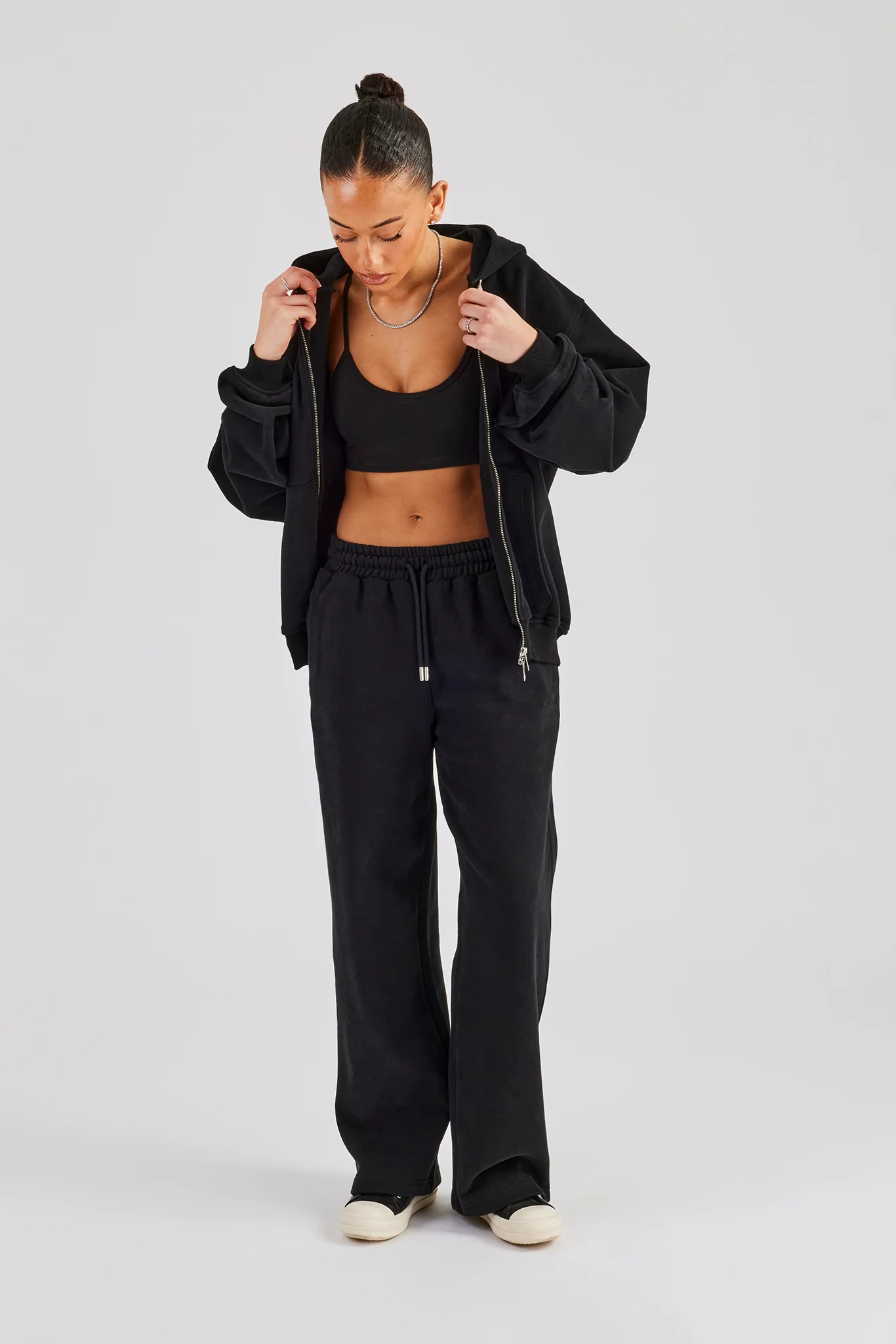 Oversized Zip Through Hoodie - Black - Image 4