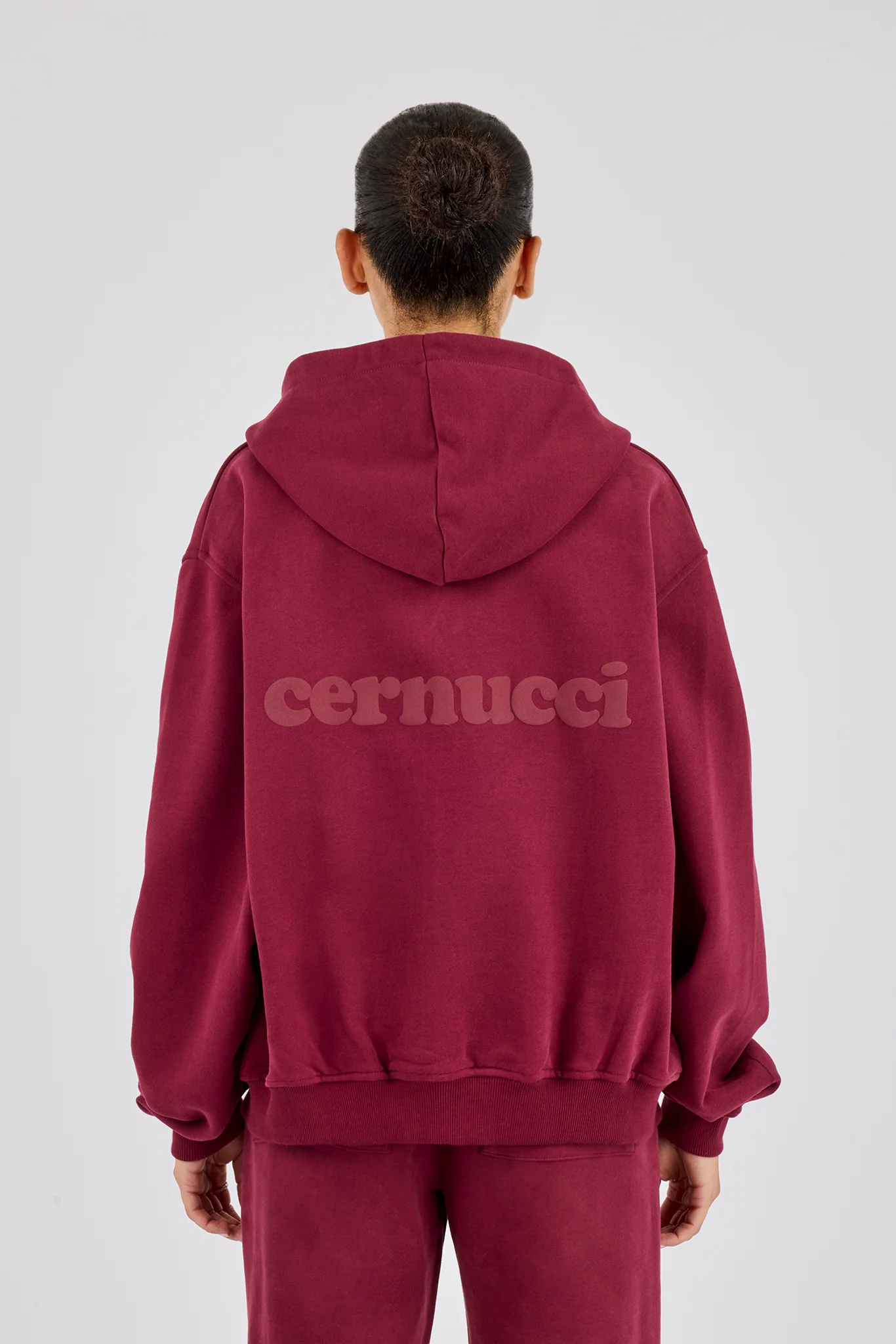 Oversized Zip Through Hoodie - Burgundy - Image 2