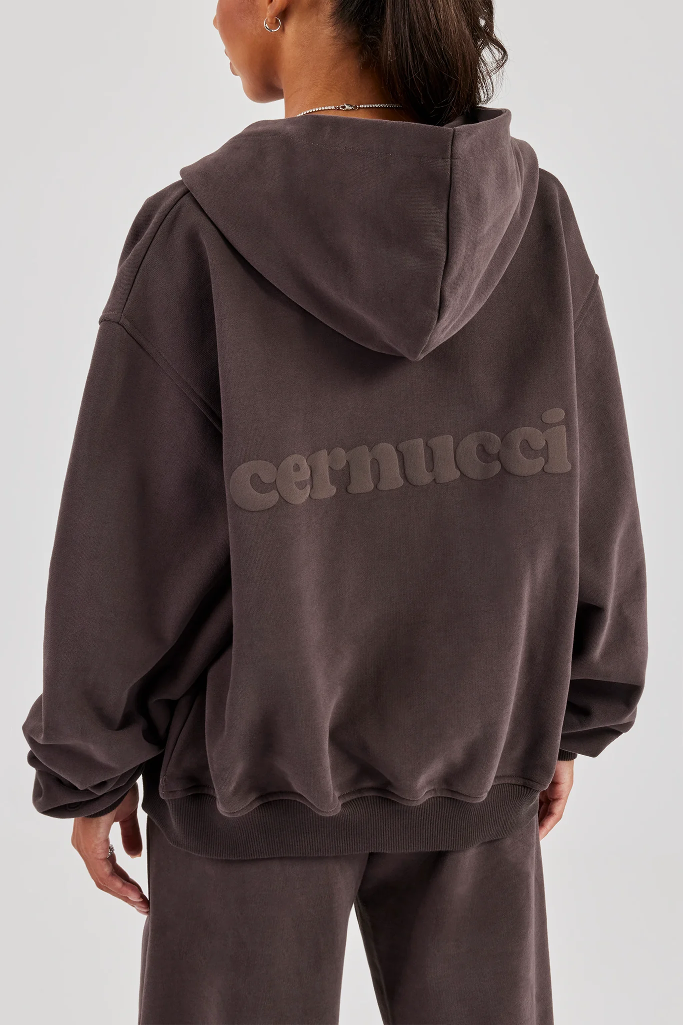 Oversized Zip Through Hoodie - Coffee - Image 4