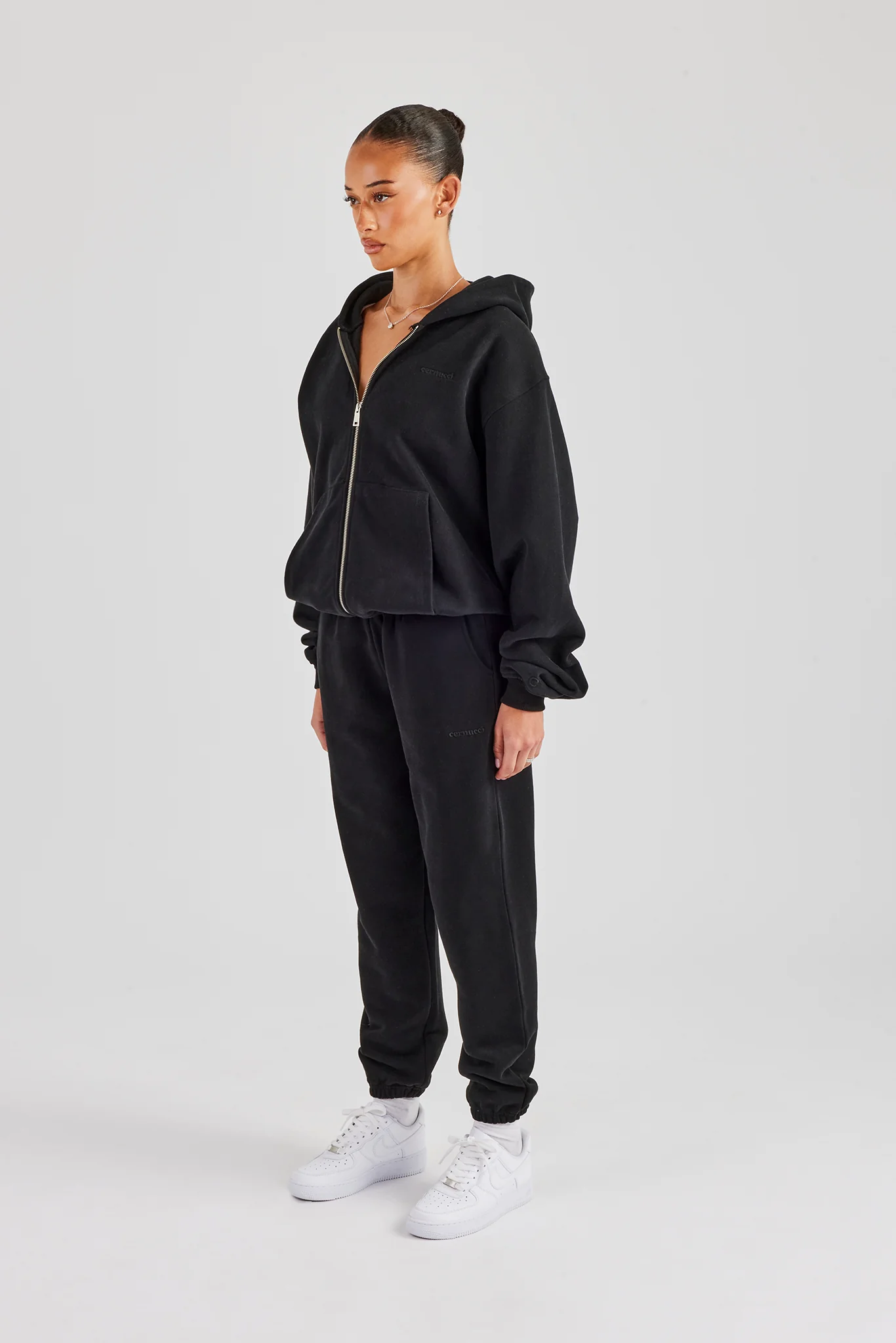 Oversized Zip Through Hoodie & Cuffed Joggers - Black - Image 2