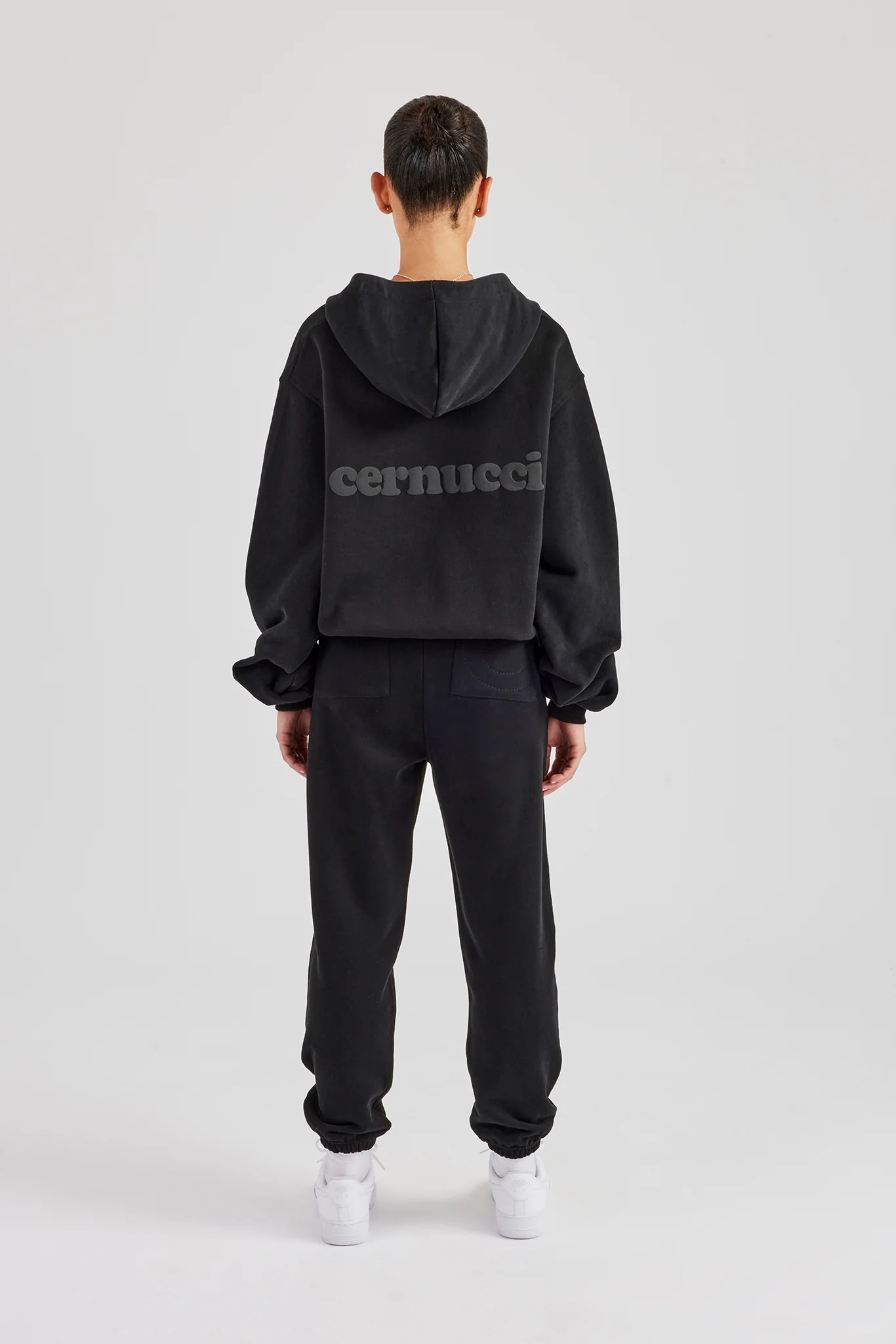 Oversized Zip Through Hoodie & Cuffed Joggers - Black - Image 3
