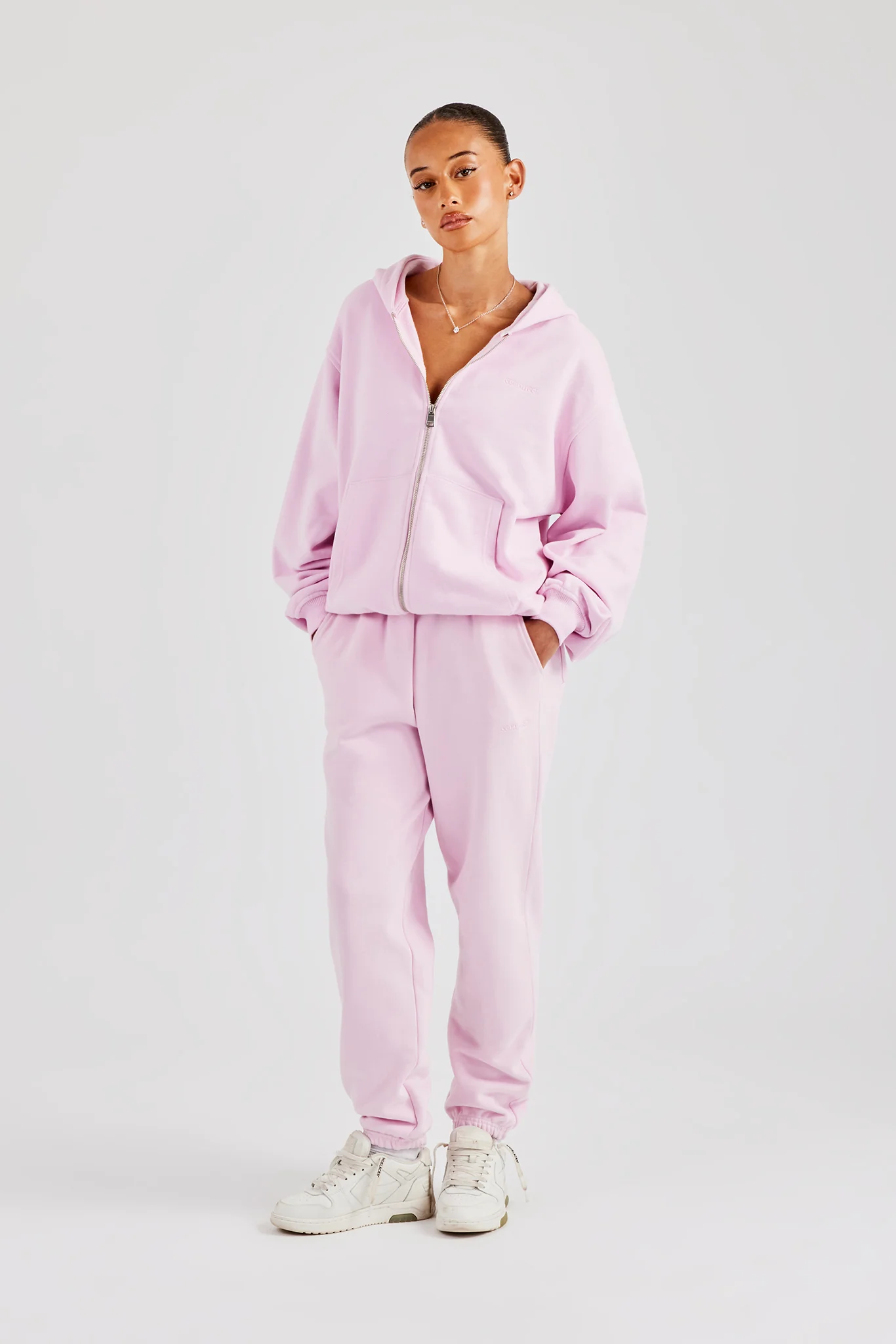 Oversized Zip Through Hoodie & Cuffed Joggers - Pink - Image 4