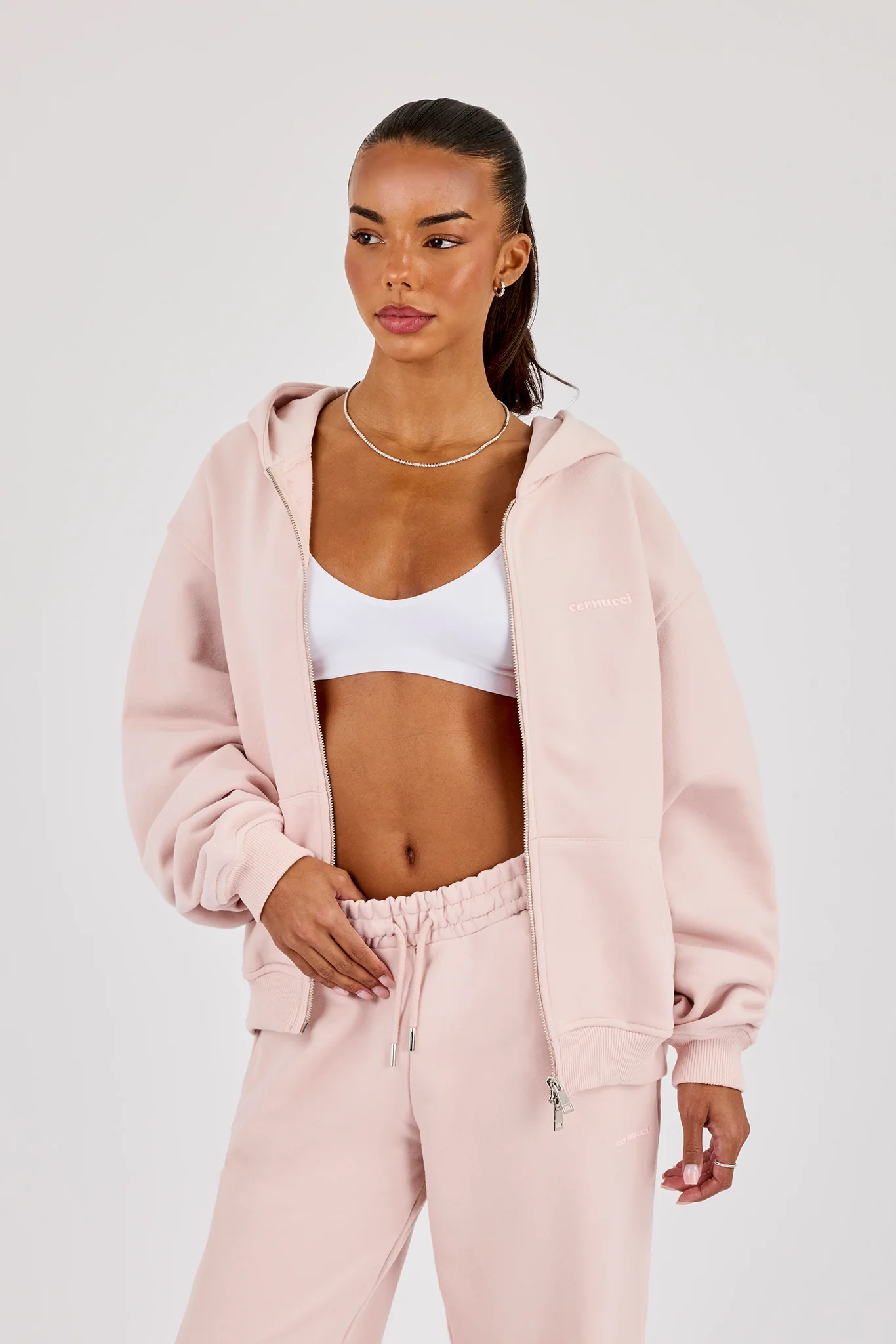 Oversized Zip Through Hoodie - Dusty Pink
