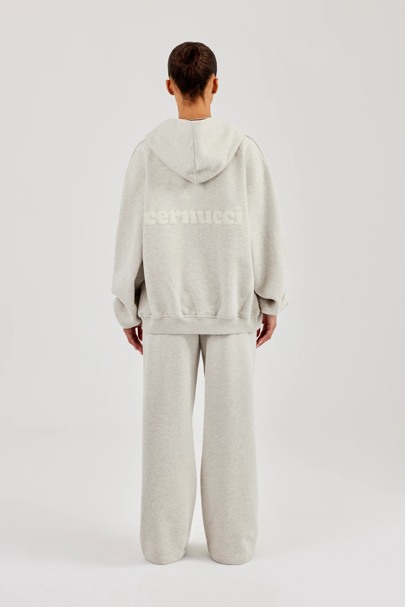Oversized Zip Through Hoodie & Embroidered Wide Leg Jogger - Ash Grey - Image 2