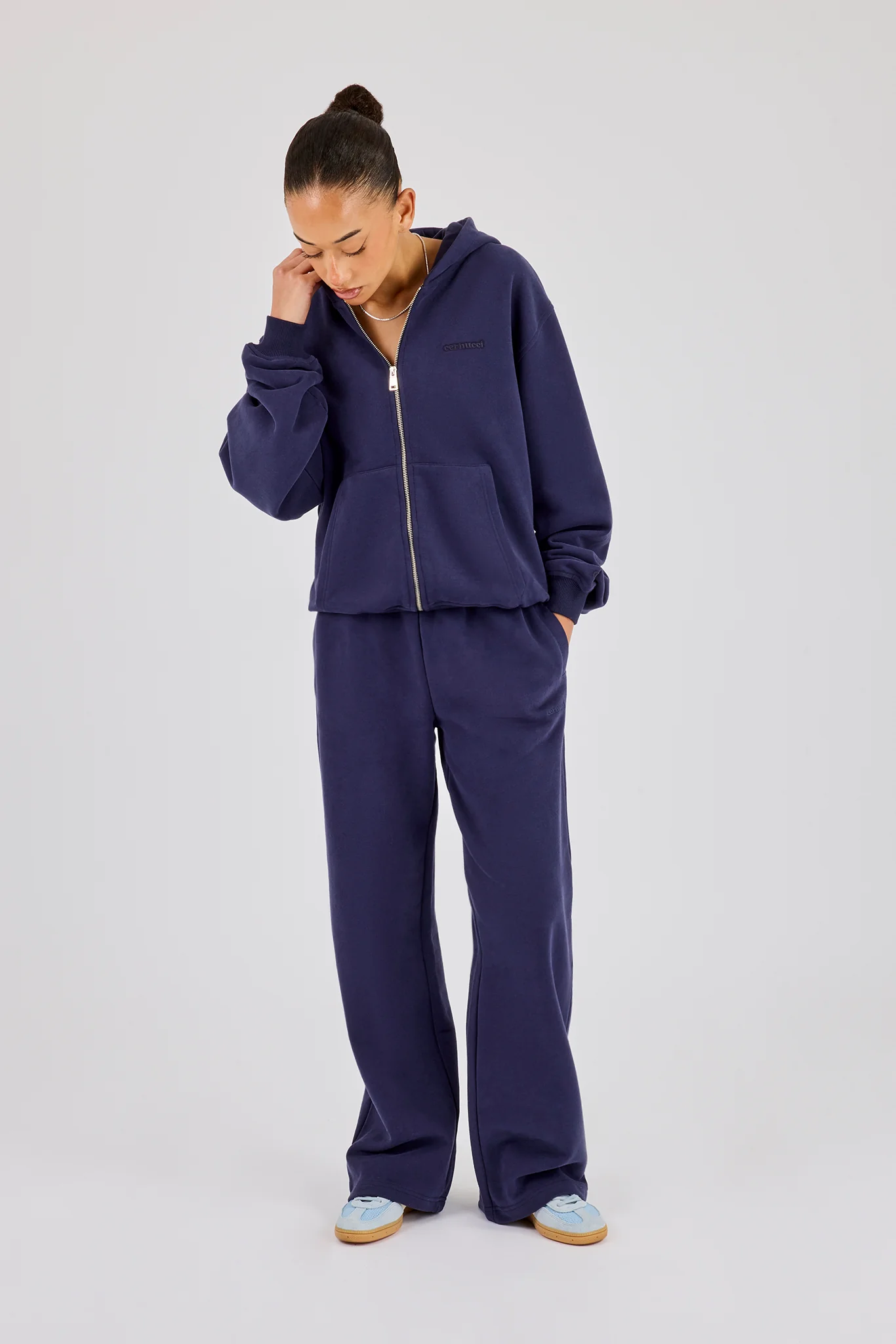 Oversized Zip Through Hoodie & Jogger - Navy - Image 2