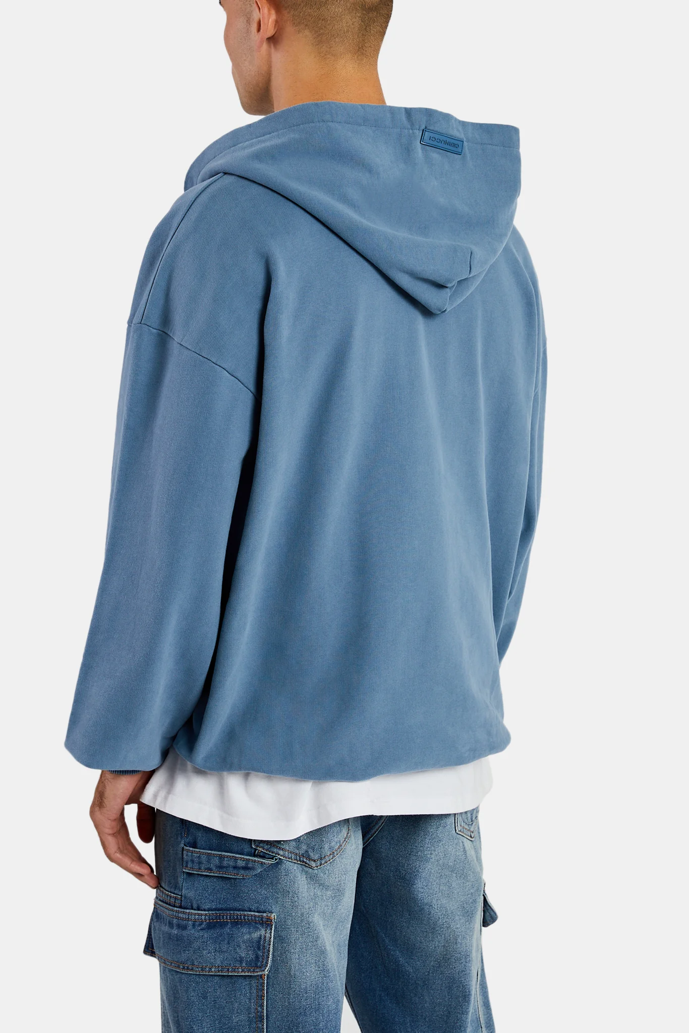 Oversized Zip Through Hoodie - Steel Blue - Image 3