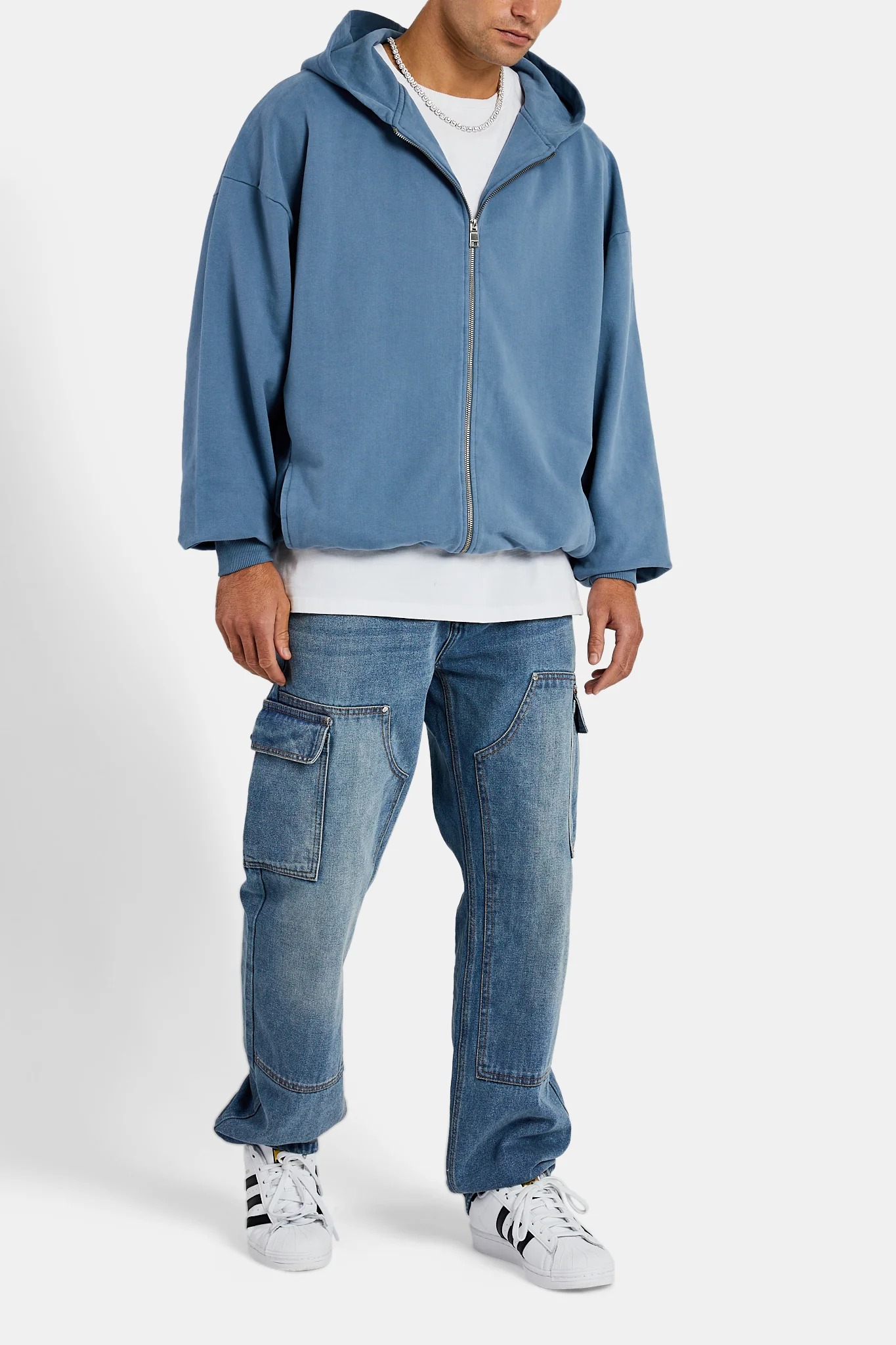 Oversized Zip Through Hoodie - Steel Blue - Image 5