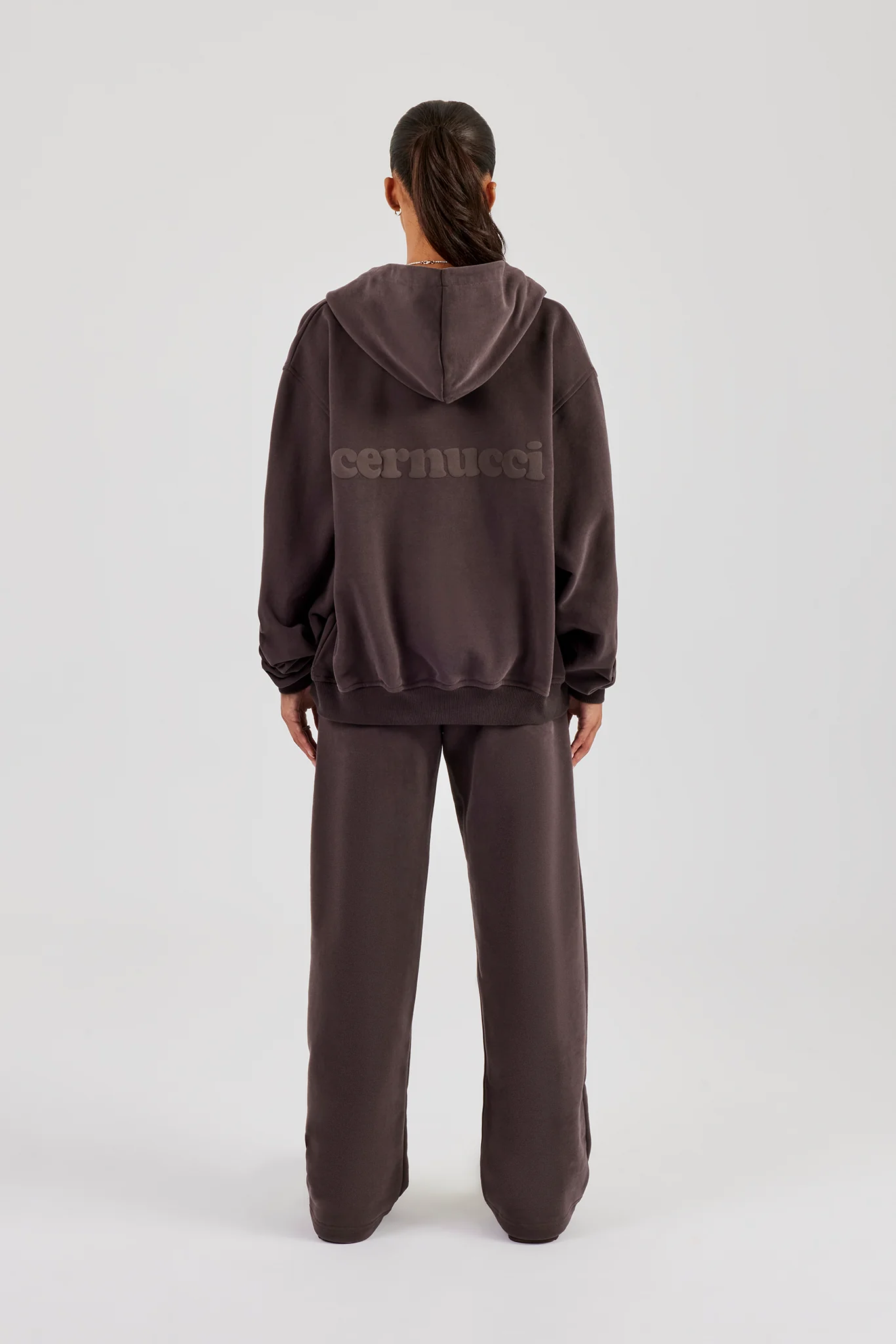 Oversized Zip Through Hoodie & Wide Leg Jogger - Coffee - Image 4