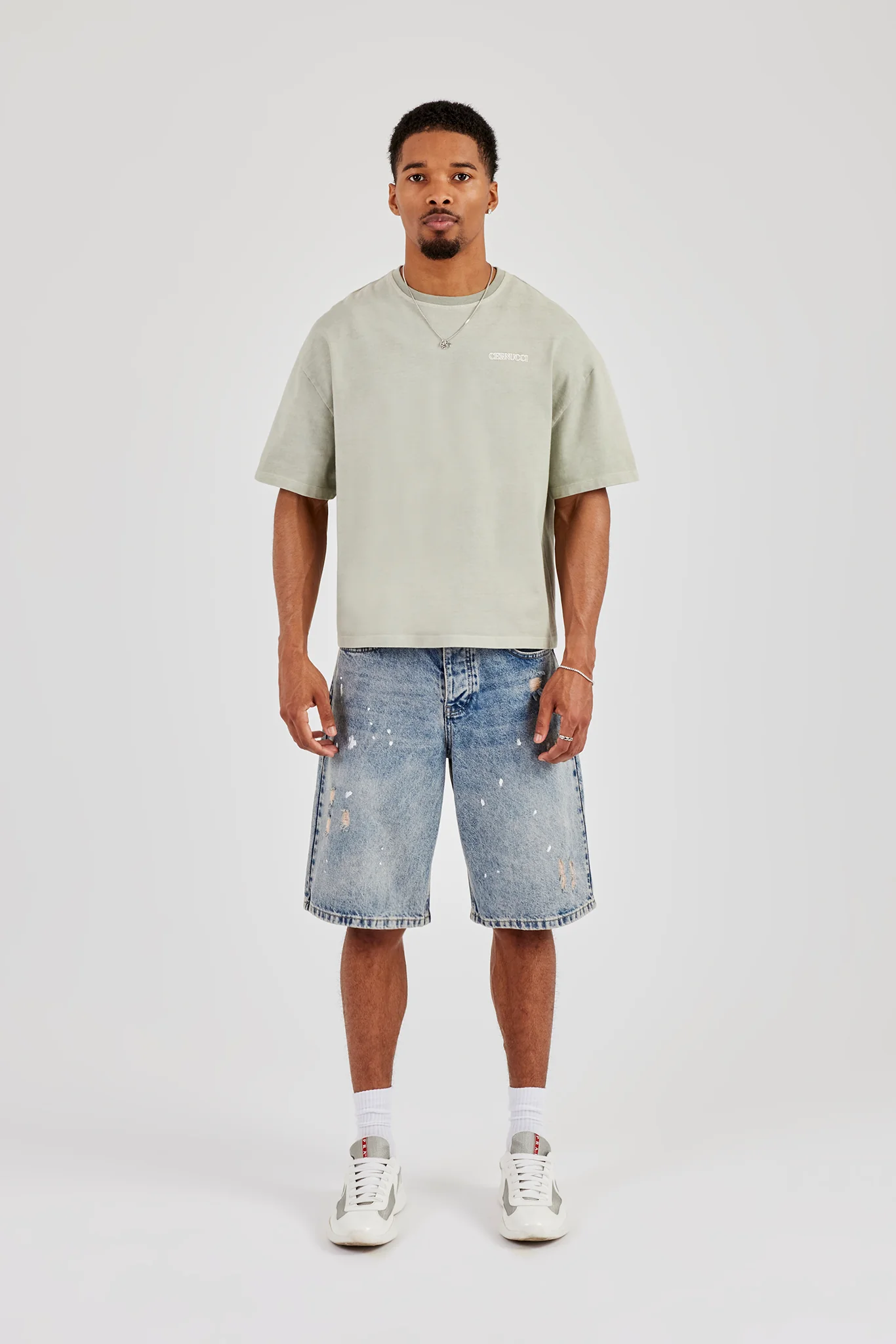 Paint Splatter Denim Bermuda Jorts - Antique Wash - Image 13