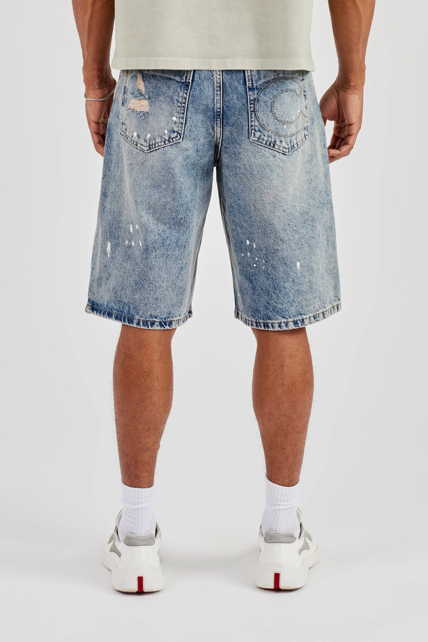 Paint Splatter Denim Bermuda Jorts - Antique Wash - Image 2