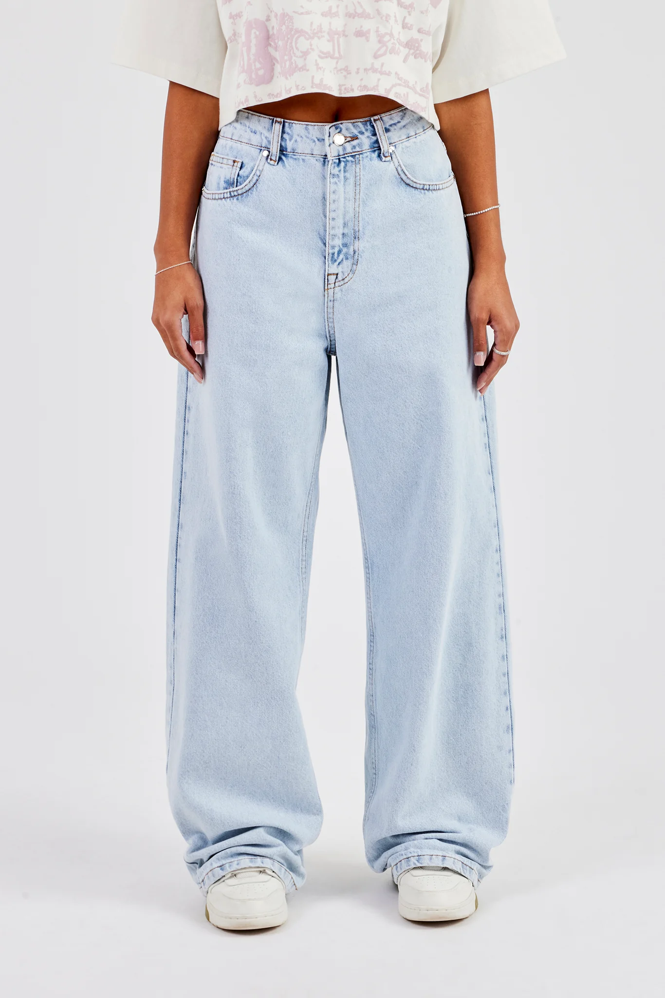 Embroidered Baggy Jean - Ice Blue - Image 3