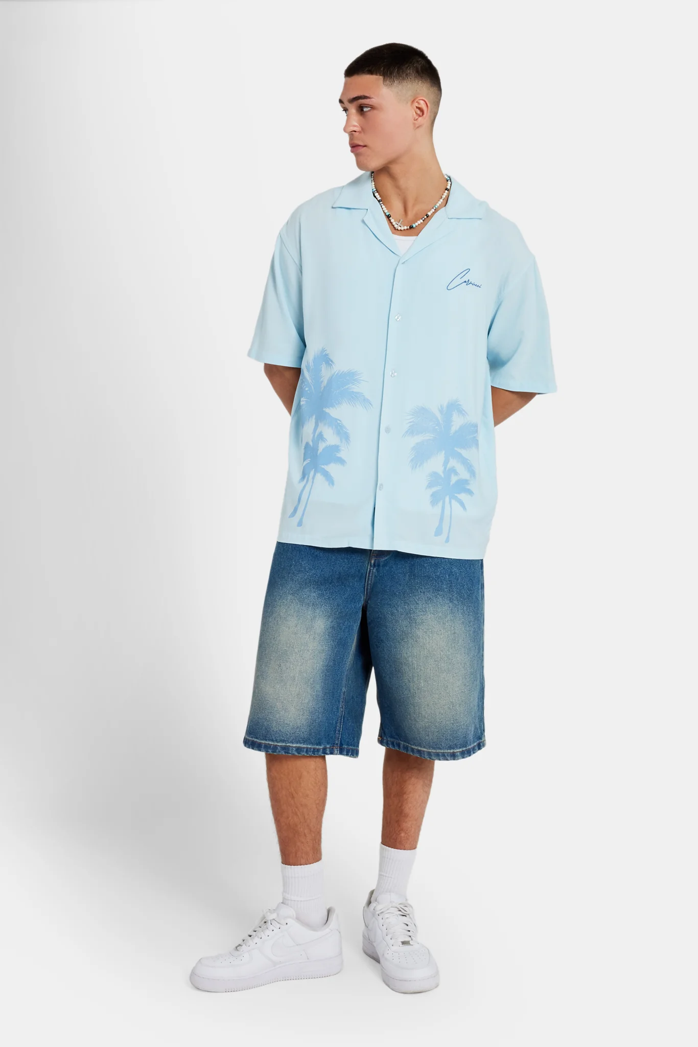 Palm Print Shirt - Light Blue - Image 2