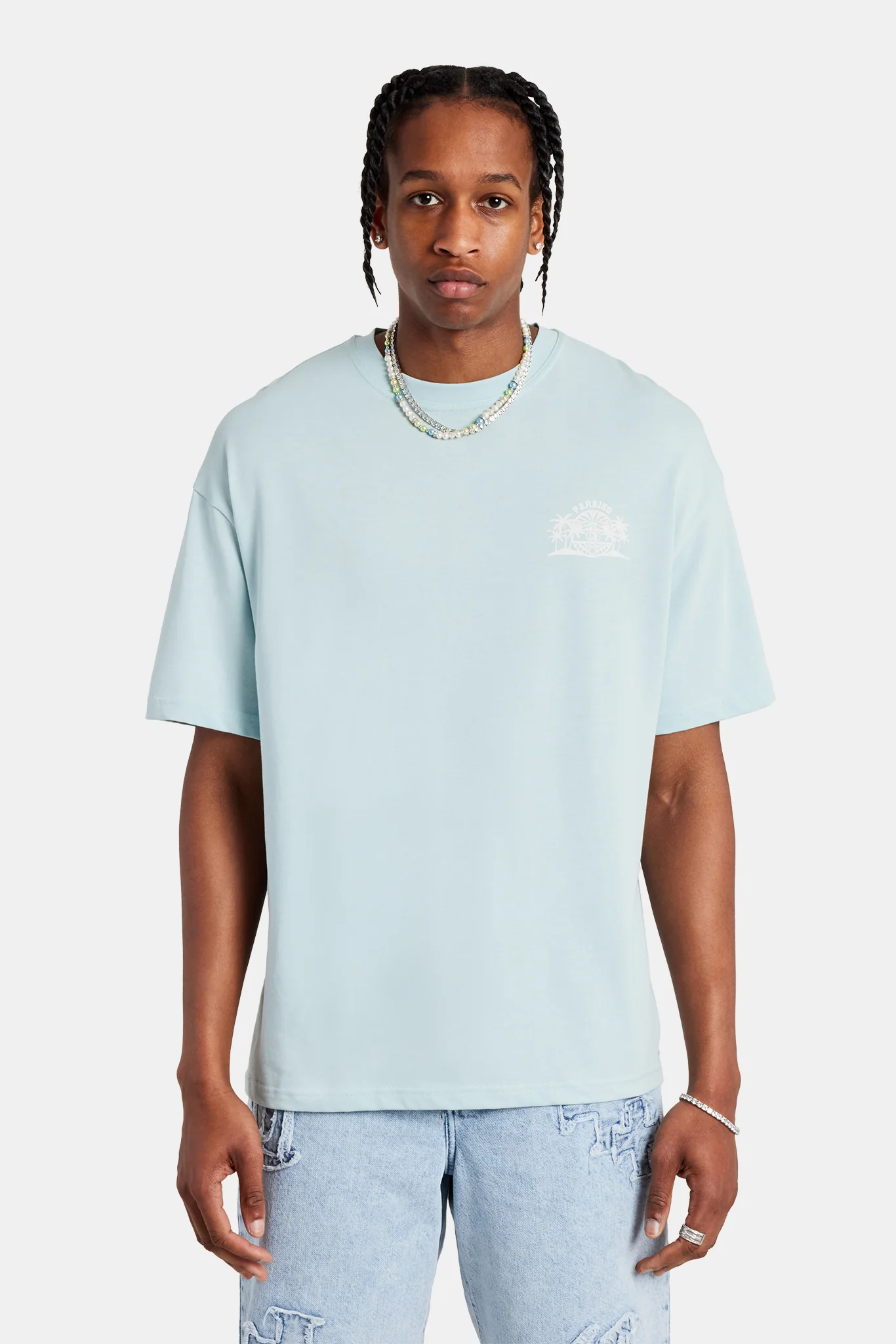 Palm Print T-Shirt - Light Blue - Image 2