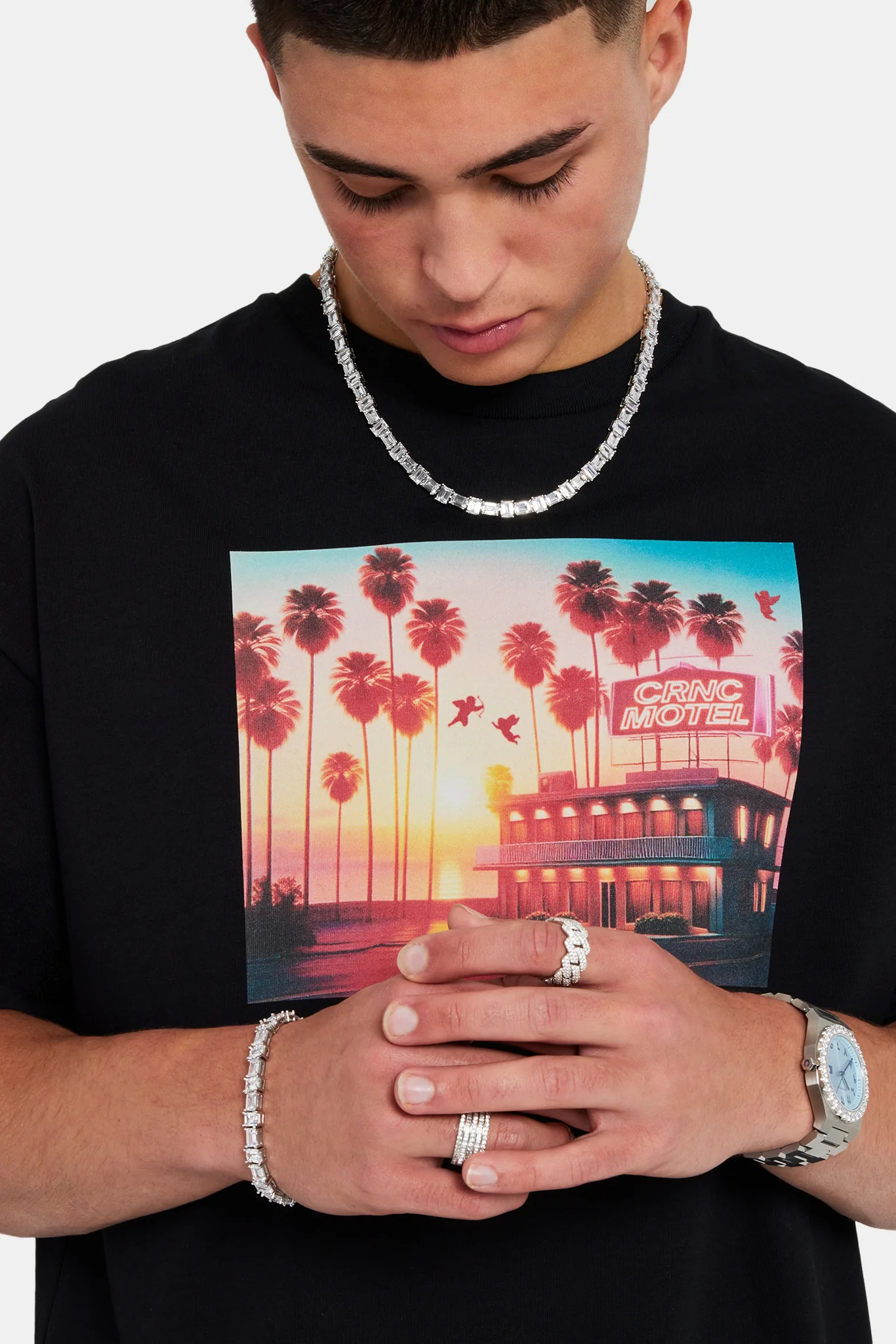 Palm Sunset Graphic Oversized T-Shirt - Black - Image 2