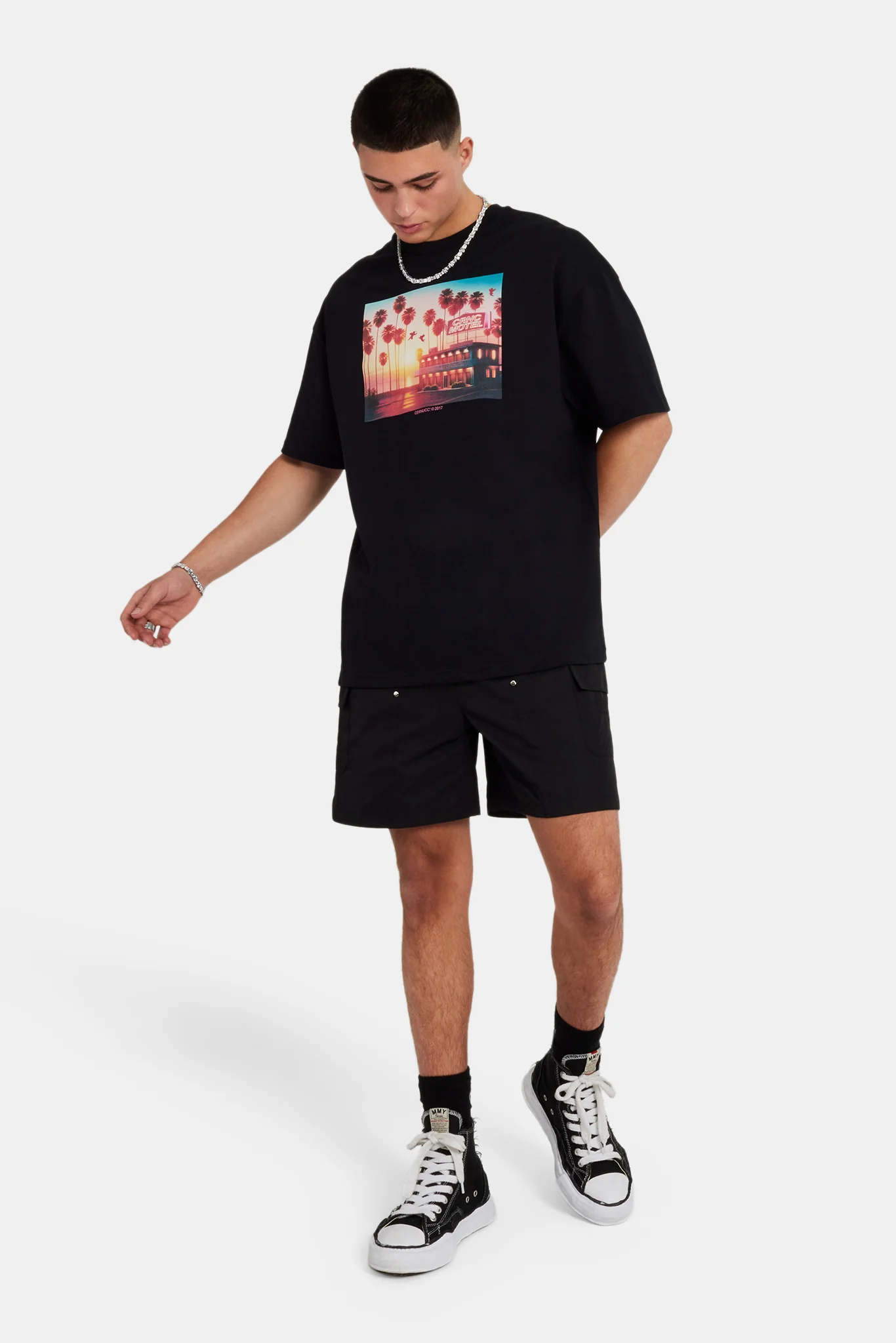 Palm Sunset Graphic Oversized T-Shirt - Black - Image 3