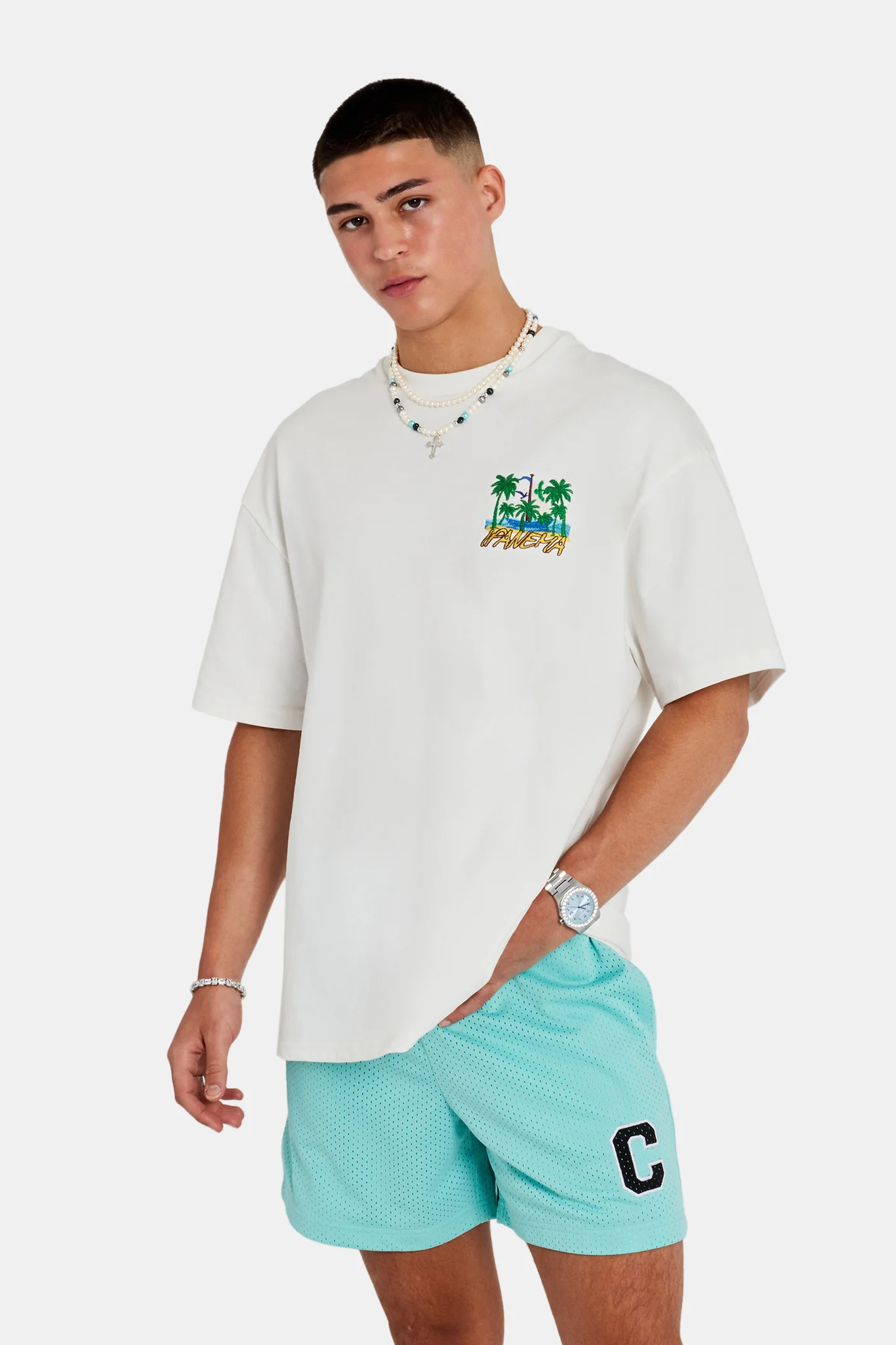 Palm Yacht Embroidered Oversized T-Shirt - Off White - Image 4