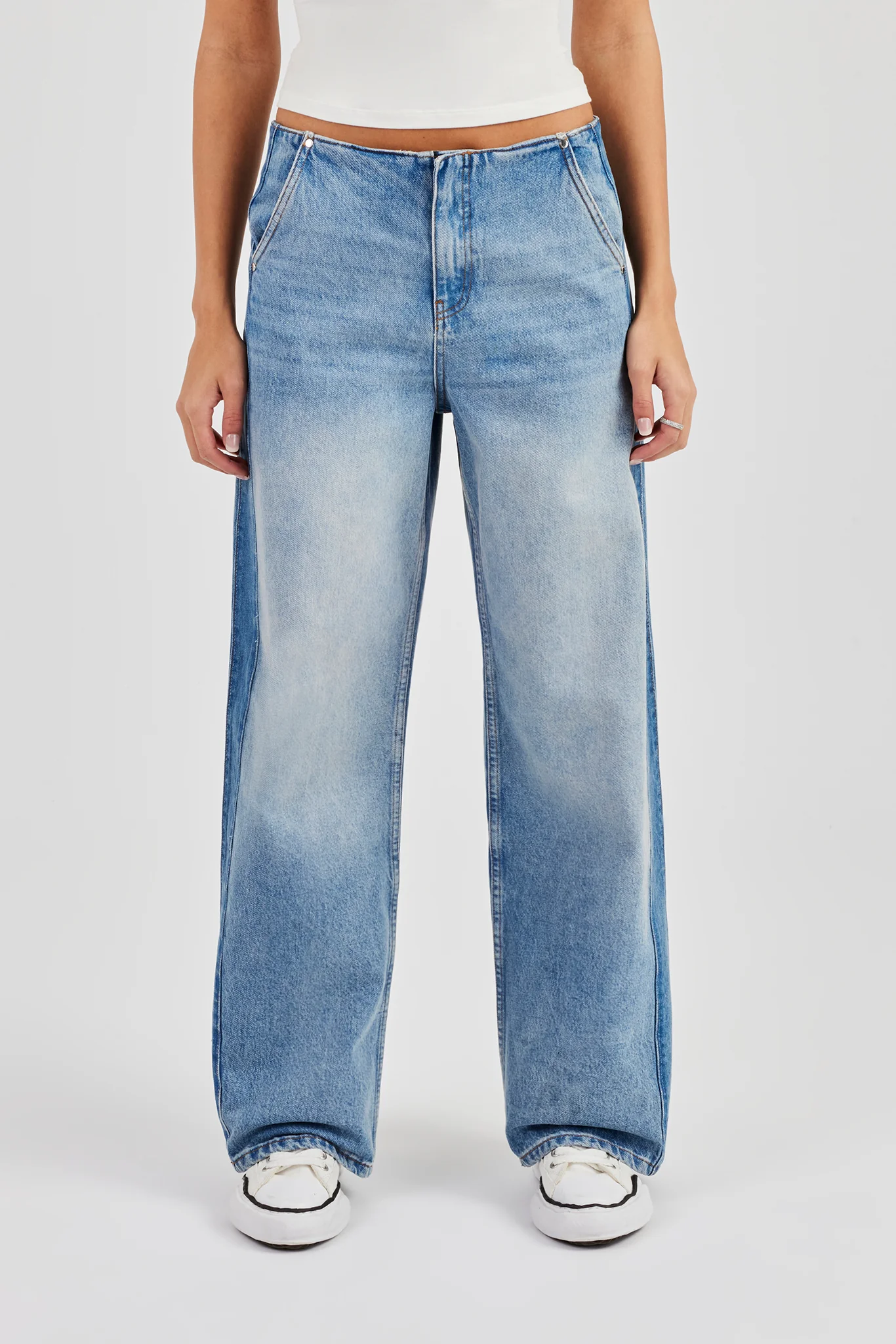 Panelled Baggy Jean - Washed Blue - Image 4