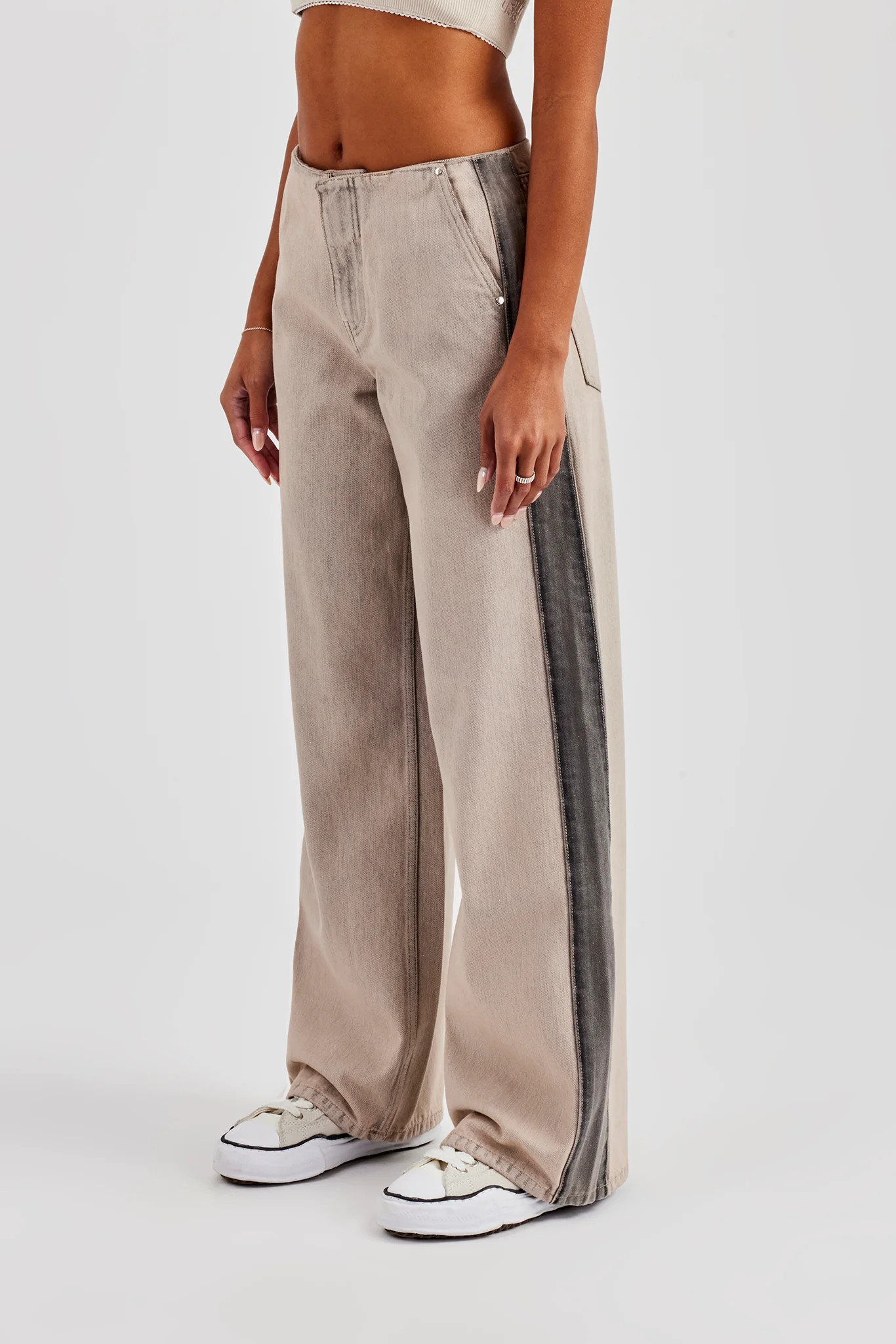 Panelled Baggy Jean - Washed Stone
