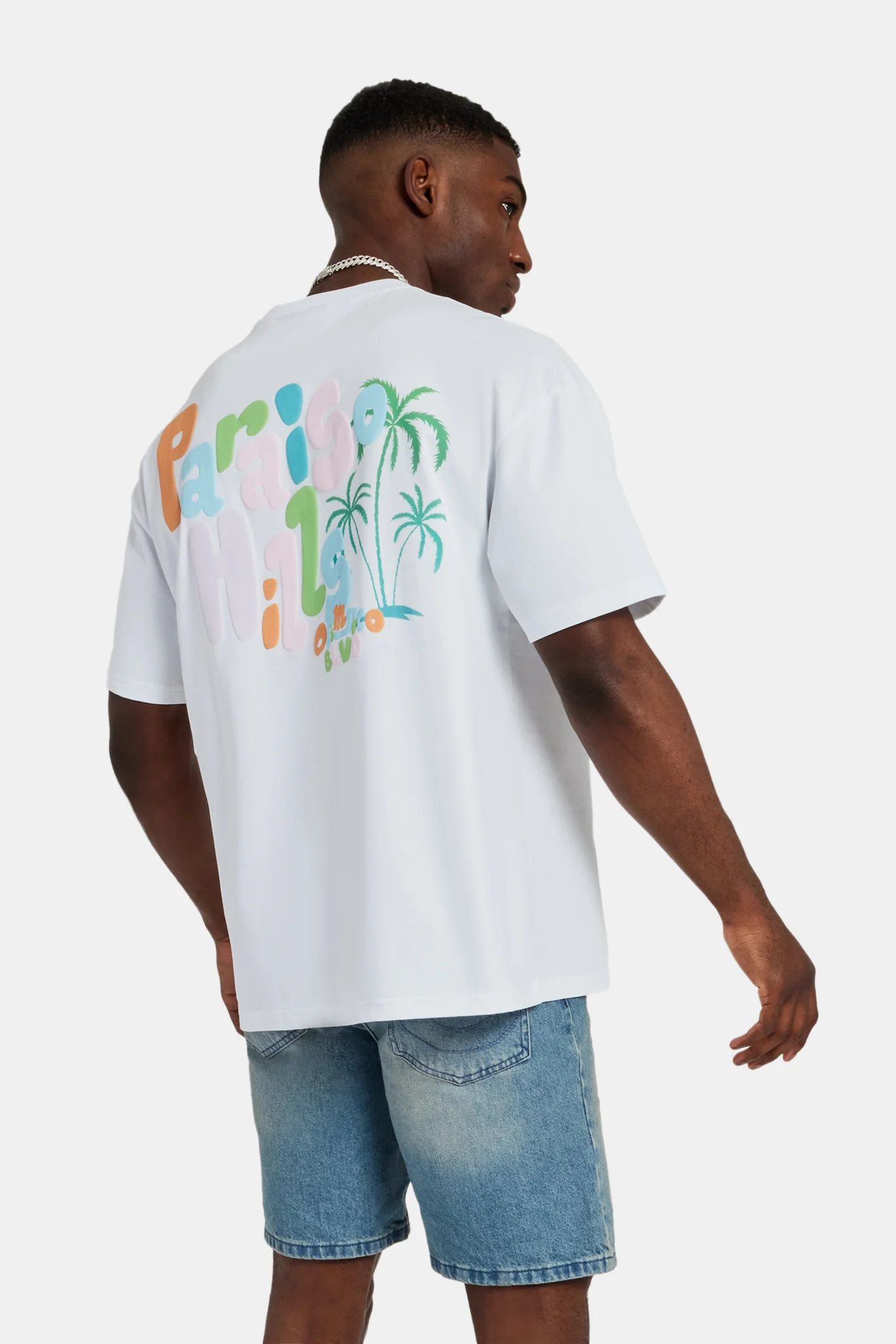 Paraiso Hill Puff Print Oversized T-Shirt - White - Image 4