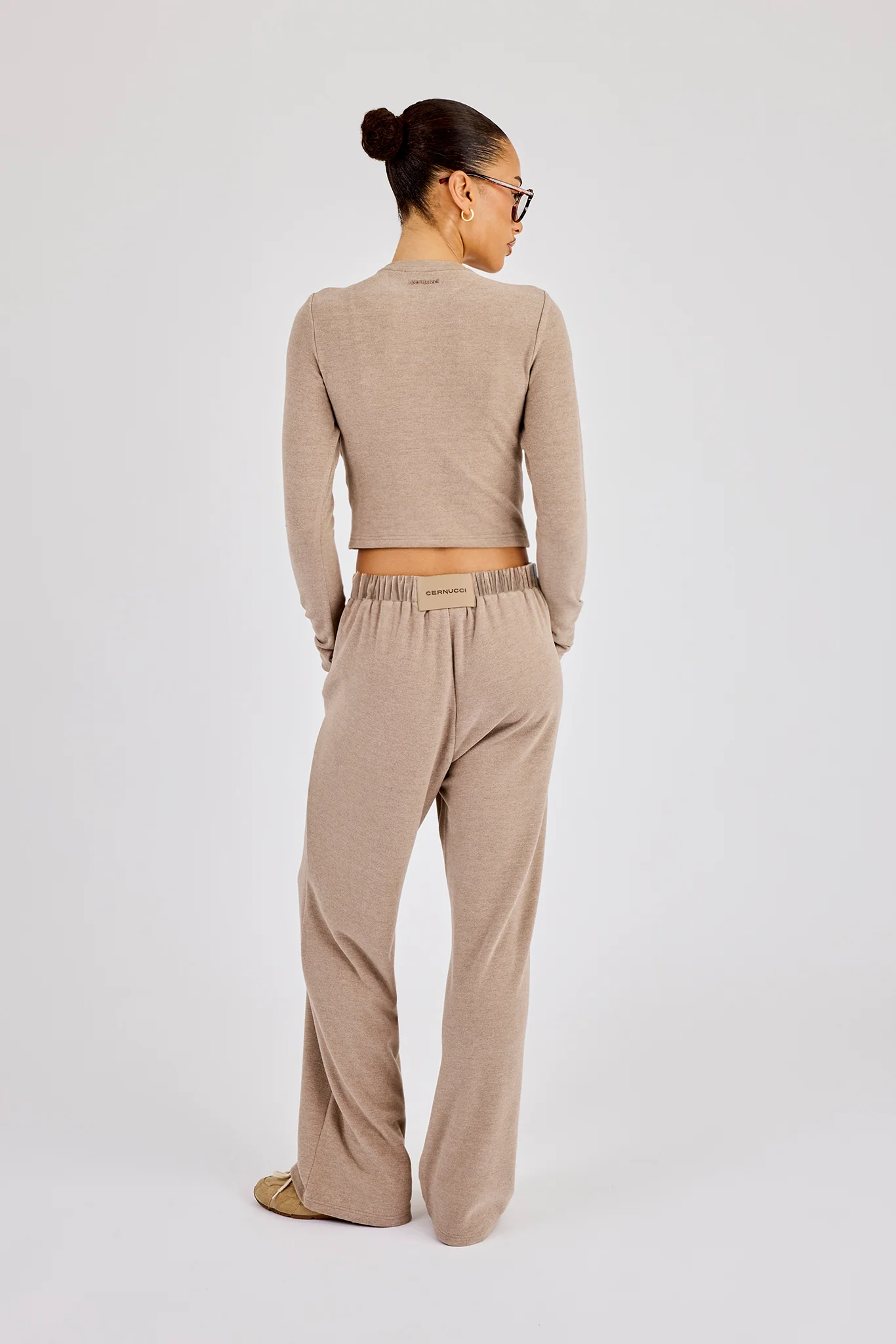 Peached Soft Touch Long Sleeve Top & Trouser - Taupe - Image 4