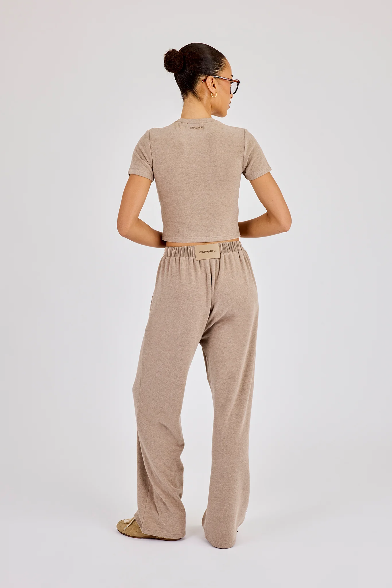 Peached Soft Touch Short Sleeve Top & Trouser - Taupe - Image 4