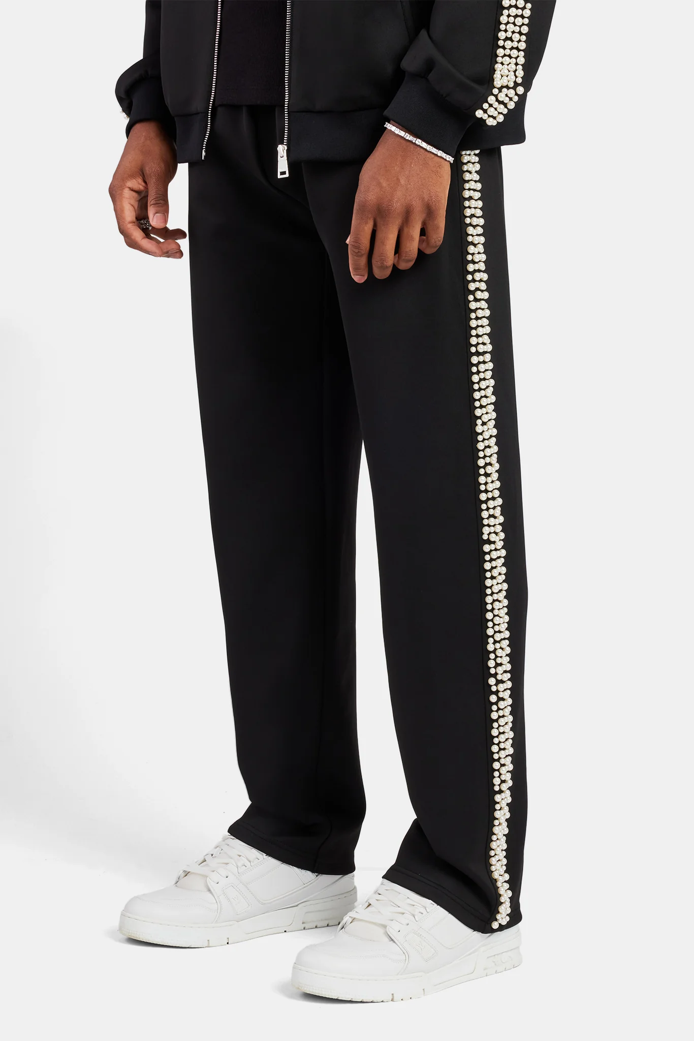 Pearl Detail Straight Leg Trouser - Black