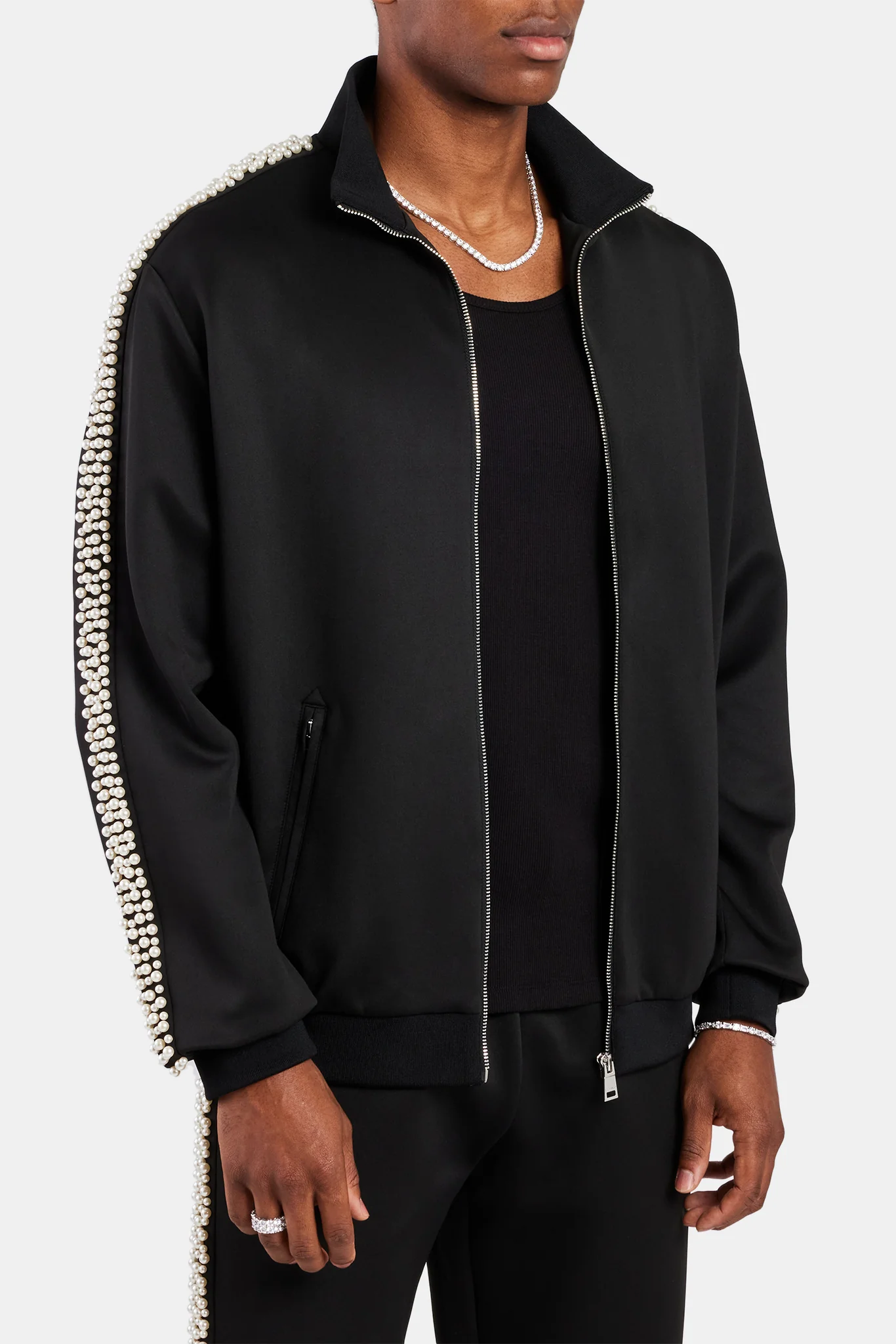 Pearl Detail Track Jacket - Black