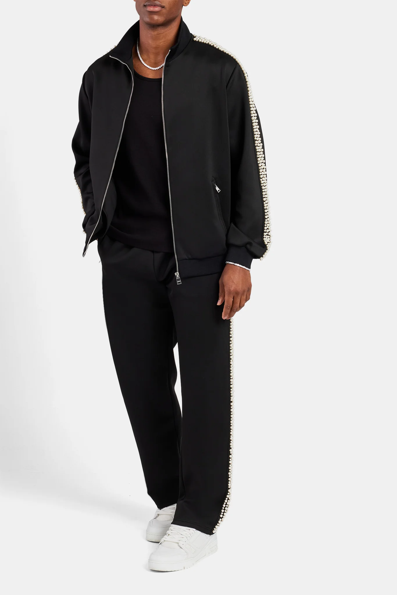 Pearl Detail Track Jacket - Black - Image 3
