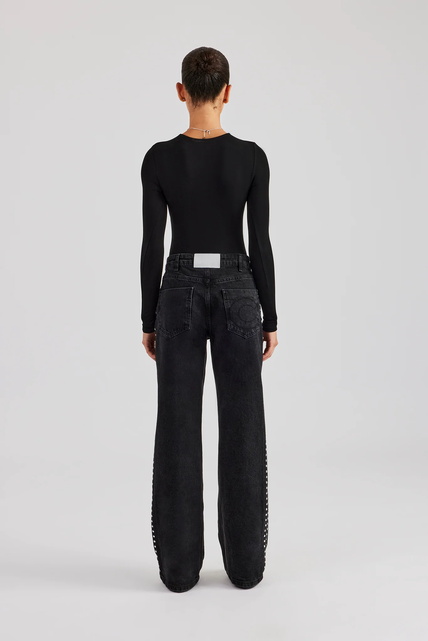 Stud Flare Jean - Washed Black - Image 4
