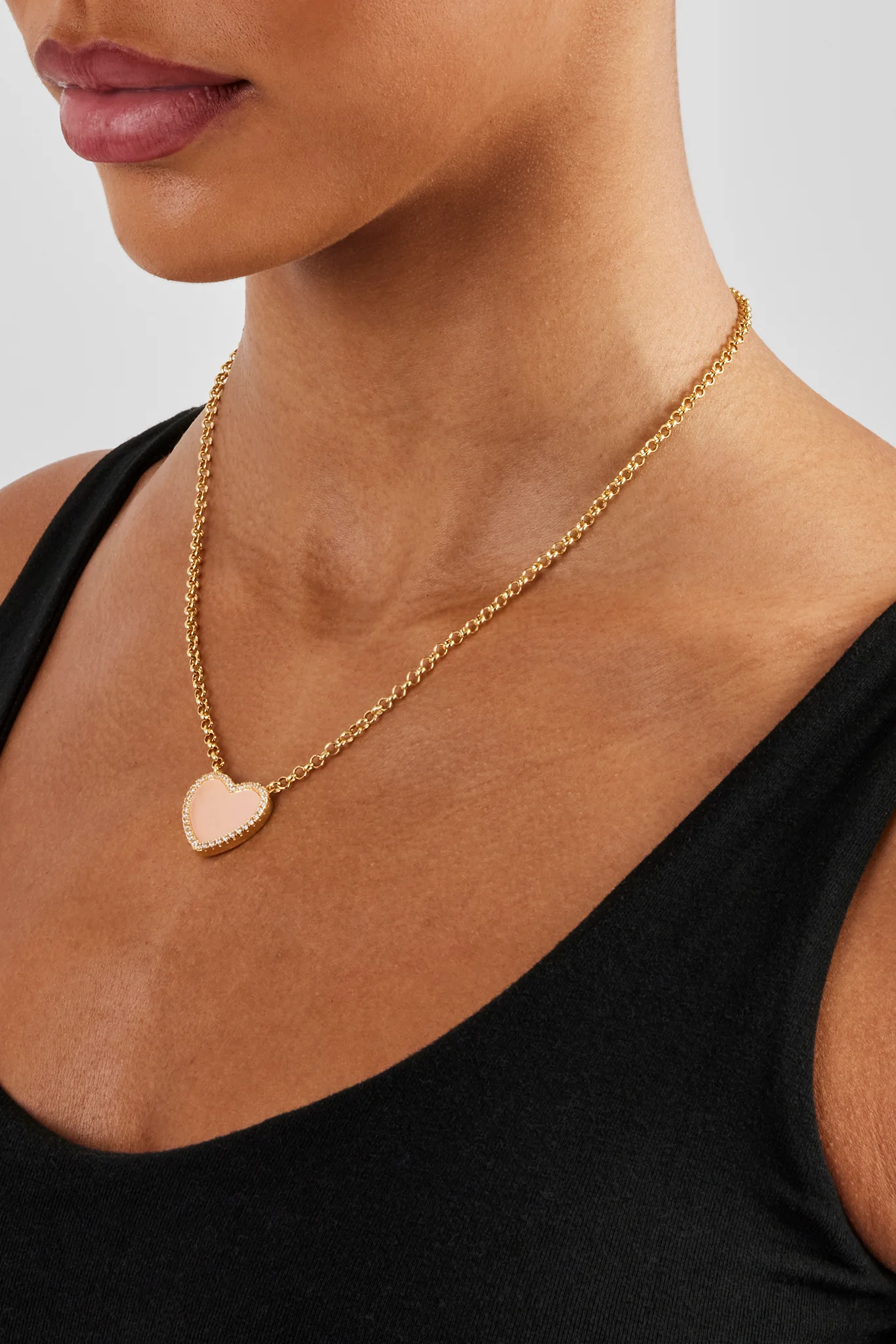Pink Agate Heart Necklace - Gold - 20mm - Image 3