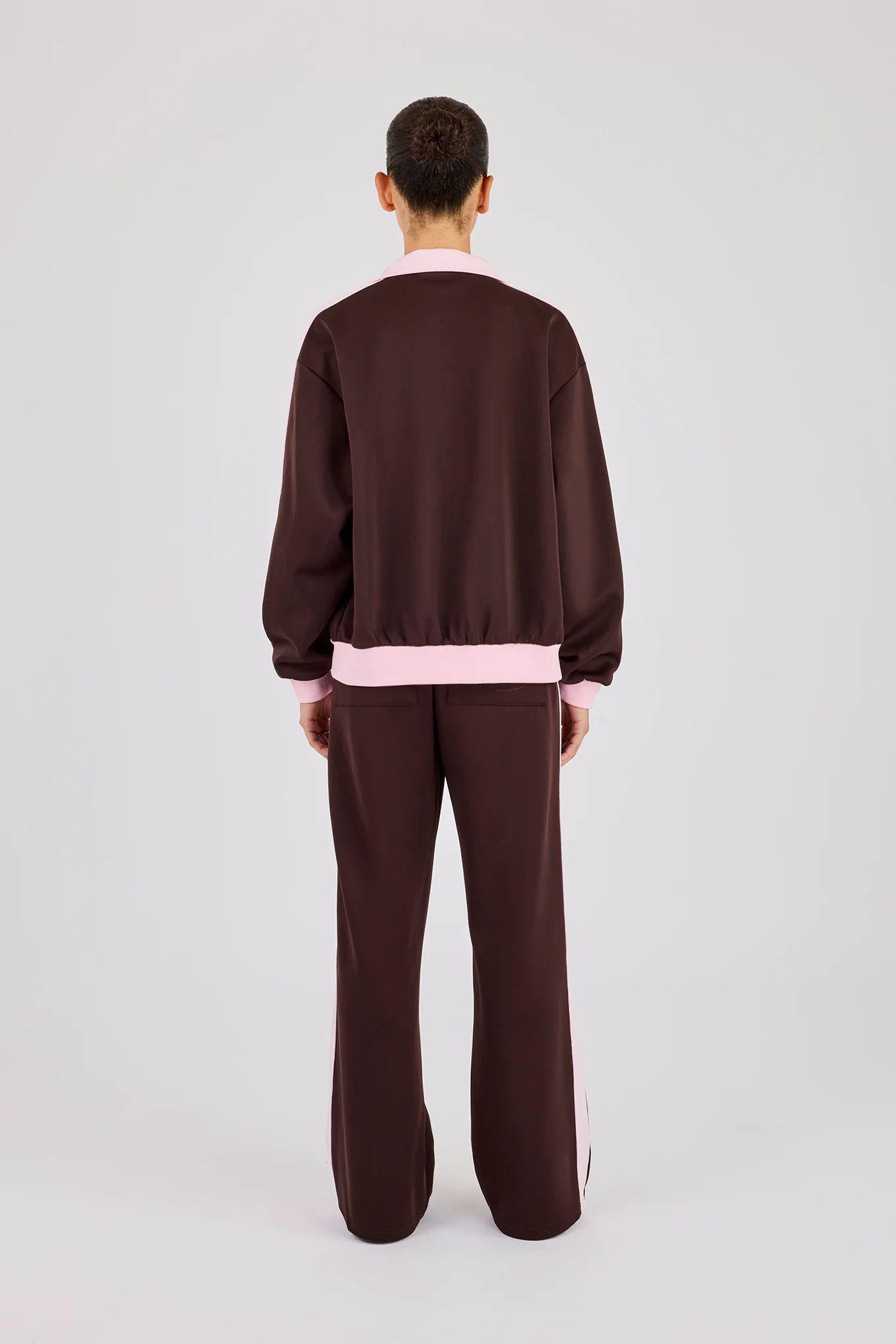 Pink Contrast Rib Panel Tracksuit - Chocolate - Image 4
